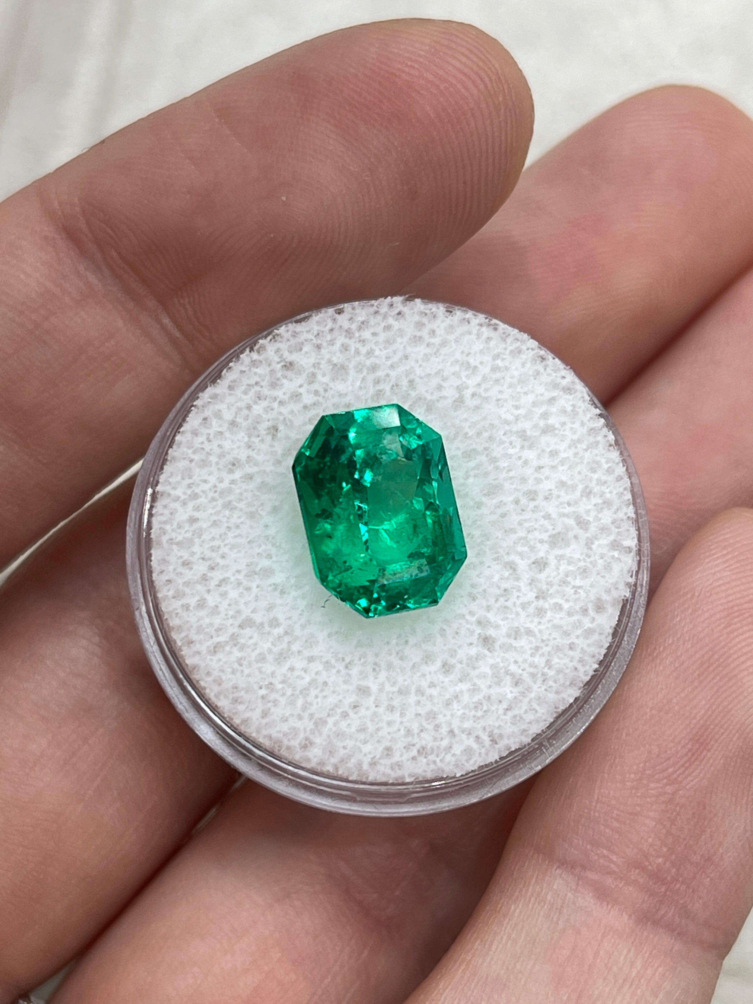 5.21 Carat 11.5x9mm Vivid Bluish Green Emerald Cut Colombian Emerald Gemstone with Clipped Corners - Perfect for Engagement Rings, Fine Jewelry & Collector's Pieces