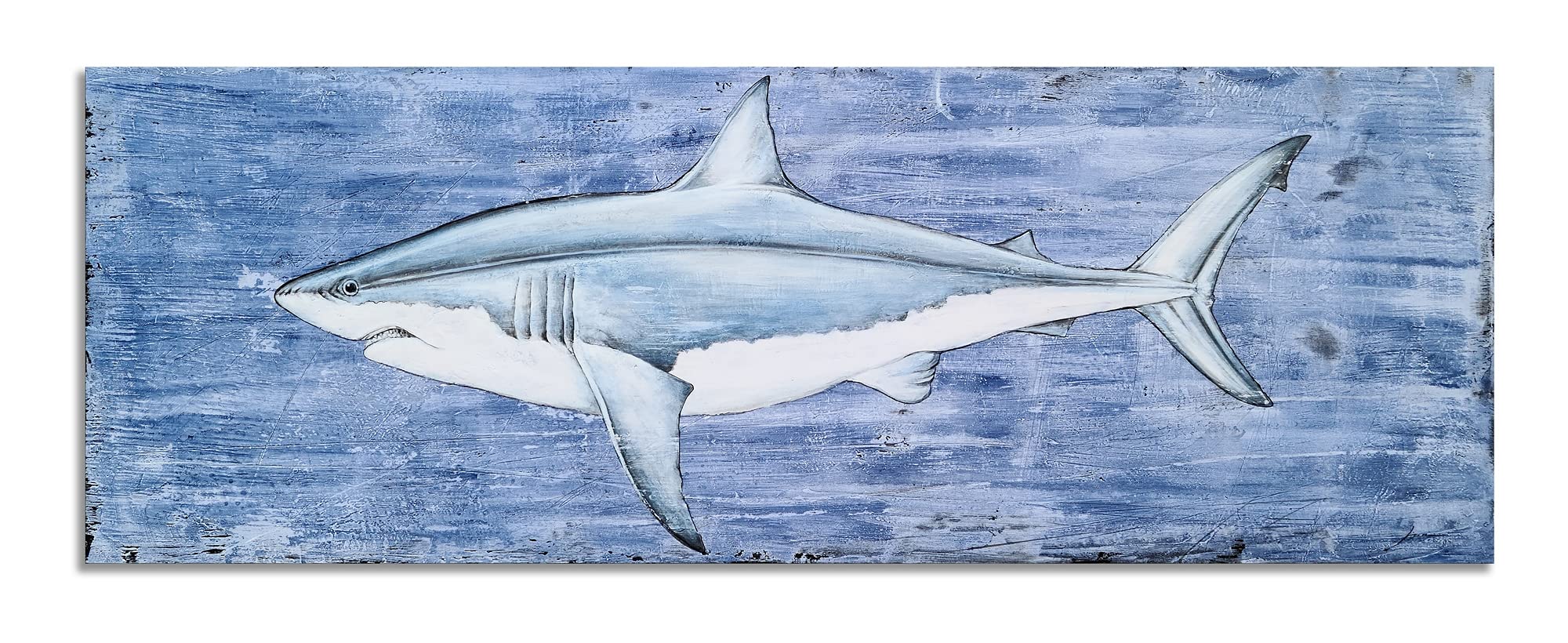 Hand Painted Coastal Canvas Wall Art - Modern Abstract Blue & White Fish & Shark Paintings - Textured Contemporary Ocean Themed Decor for Living Room, Bedroom, Bathroom - Perfect for Beach House, Office & Nautical Interior Design