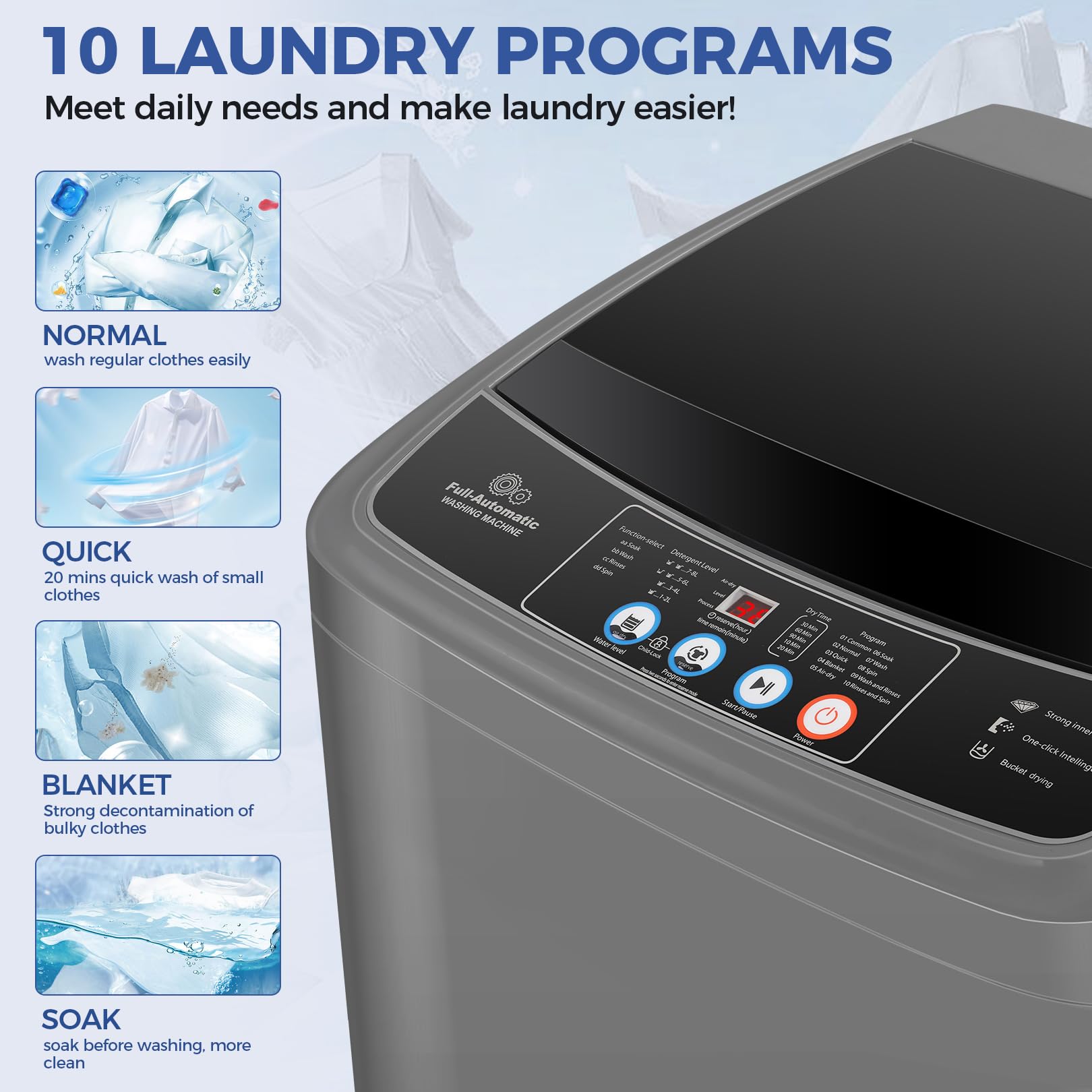 Nictemaw 17.8Lbs Portable Washing Machine with Dryer - 2.4Cu.ft Compact Washer Dryer Combo, 10 Wash Programs & 8 Water Levels, Built-in Drain Pump - Perfect for Apartments, RVs, Dorms & Small Spaces - Ideal for Travel, Camping & Off-Grid Living