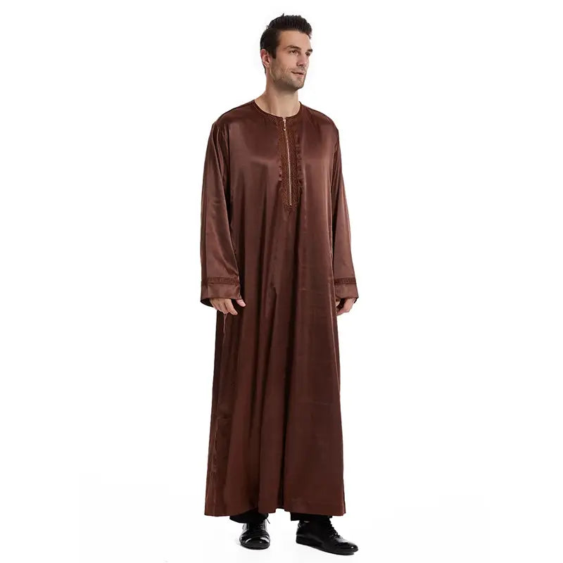 Premium Middle Eastern Arab Men's Thobe with Front Zipper - Traditional Islamic Robe for Eid, Wedding & Daily Wear - Comfortable Long Dress for Special Occasions & Prayer