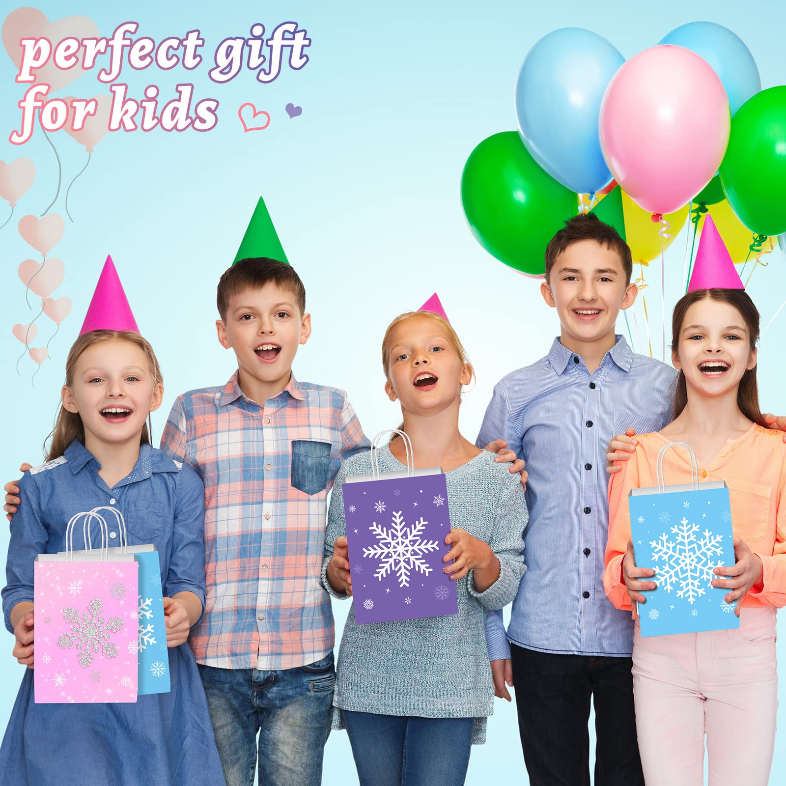 21-Piece Snowflake Party Favor Bags - Kraft Paper Frozen-Themed Treat Bags with Handles for Christmas, Winter Wonderland & Birthday Parties - Perfect for Candy, Gifts & Goodie Bags (Holiday Party Supplies)
