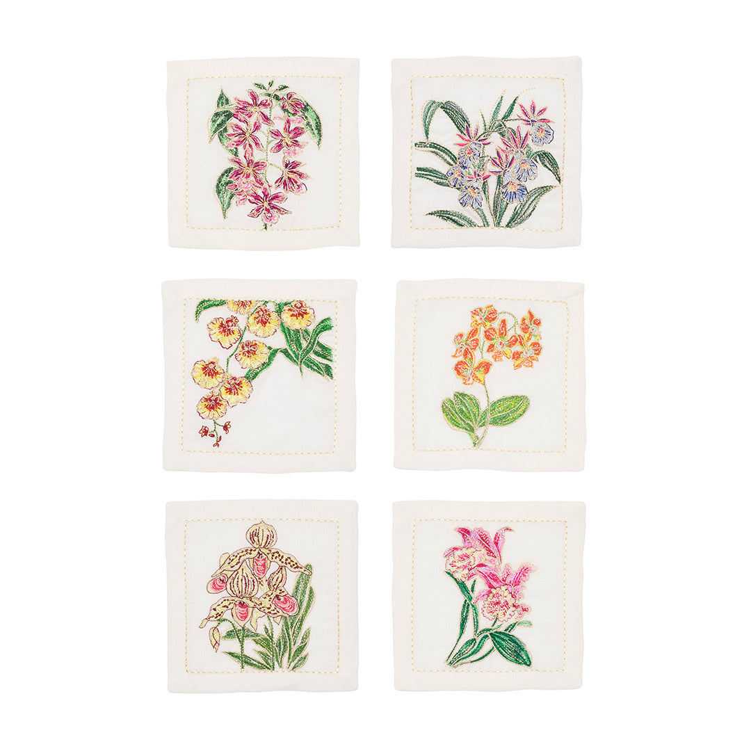 Elegant Orchid Floral Cocktail Napkins - Set of 6 Premium Quality Paper Napkins for Parties, Weddings & Home Decor