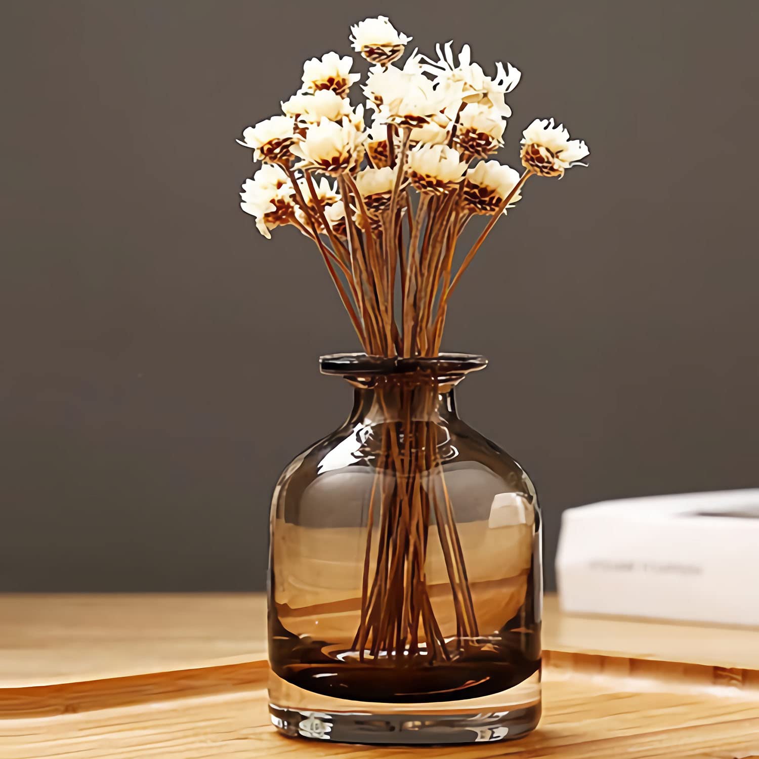 Amber Glass Bottle Vase - Handcrafted Decorative Vase for Home Decor, Farmhouse Style, Table Centerpiece - Perfect for Wedding, Dining Table, Living Room Decor