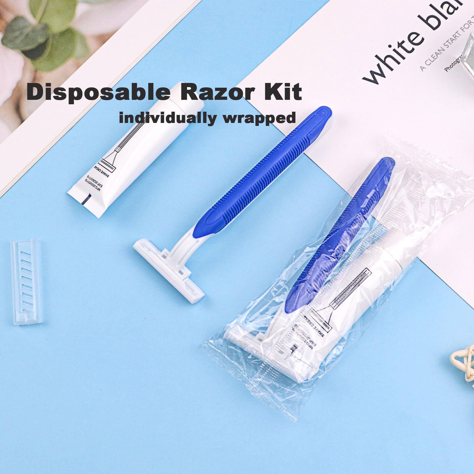 60 Pack Bulk Disposable Razors - Twin Blade Shaving Razors with Clear Cap & 10g Shaving Cream - Individually Wrapped for Hygiene - Perfect for Travel, Hotels, Shelters & Charity Donations - Smooth Shaving Solution for Men & Women