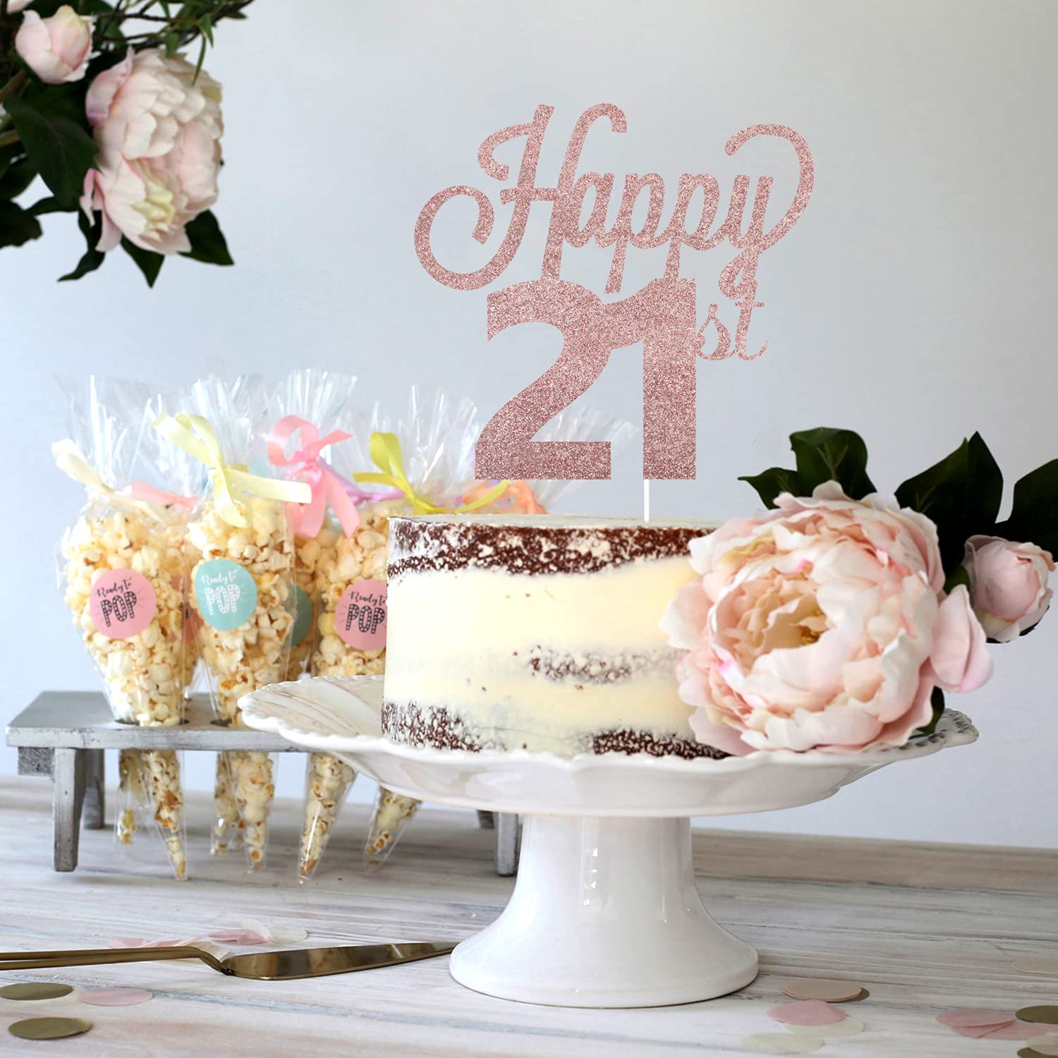 LINGTEER Happy 21st Birthday Cake Topper - Cheers to 21 Years Old Party Decorations for Cake Centerpieces, Signs | Perfect for 21st Birthday Celebrations, Milestone Parties & Adult Birthday Decor