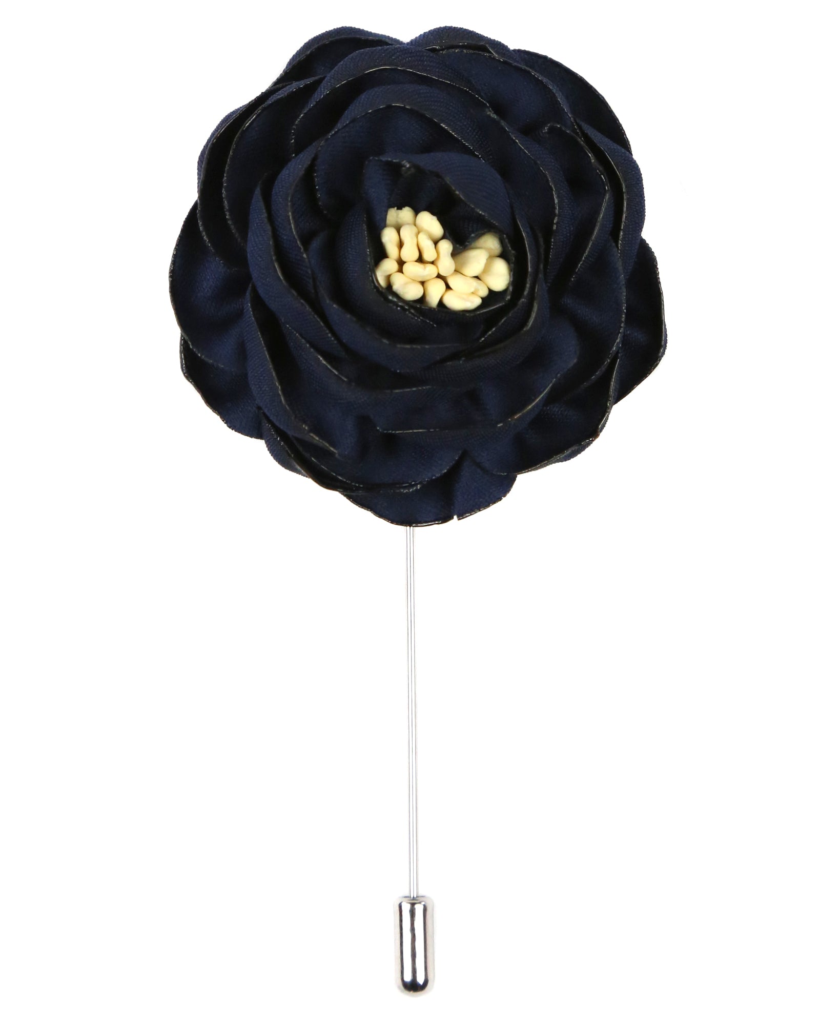 DÉCLIC Peony Flower Lapel Pin - Navy Blue Brooch for Women - Elegant Floral Accessory for Blazers, Suits, Dresses & Special Occasions