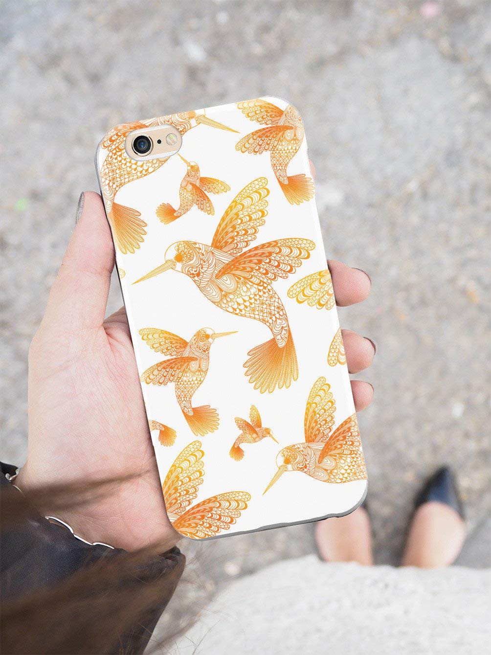 Inspired Cases - Premium 3D Textured Protective Phone Case Compatible with Apple iPhone 11 Pro - Zentangle Hummingbirds Design in Orange - Perfect for Daily Use, Travel & Outdoor Activities