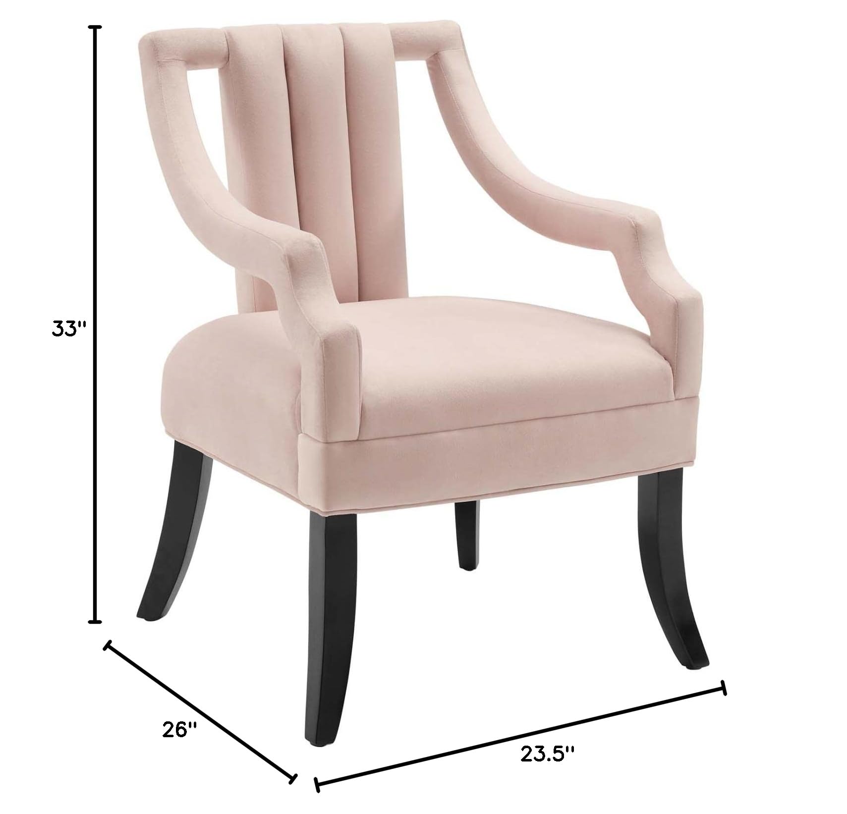 Modway Harken Channel Tufted Performance Velvet Accent Chair - Pink Velvet Upholstered Living Room Armchair with Button Tufting for Bedroom, Lounge & Home Decor