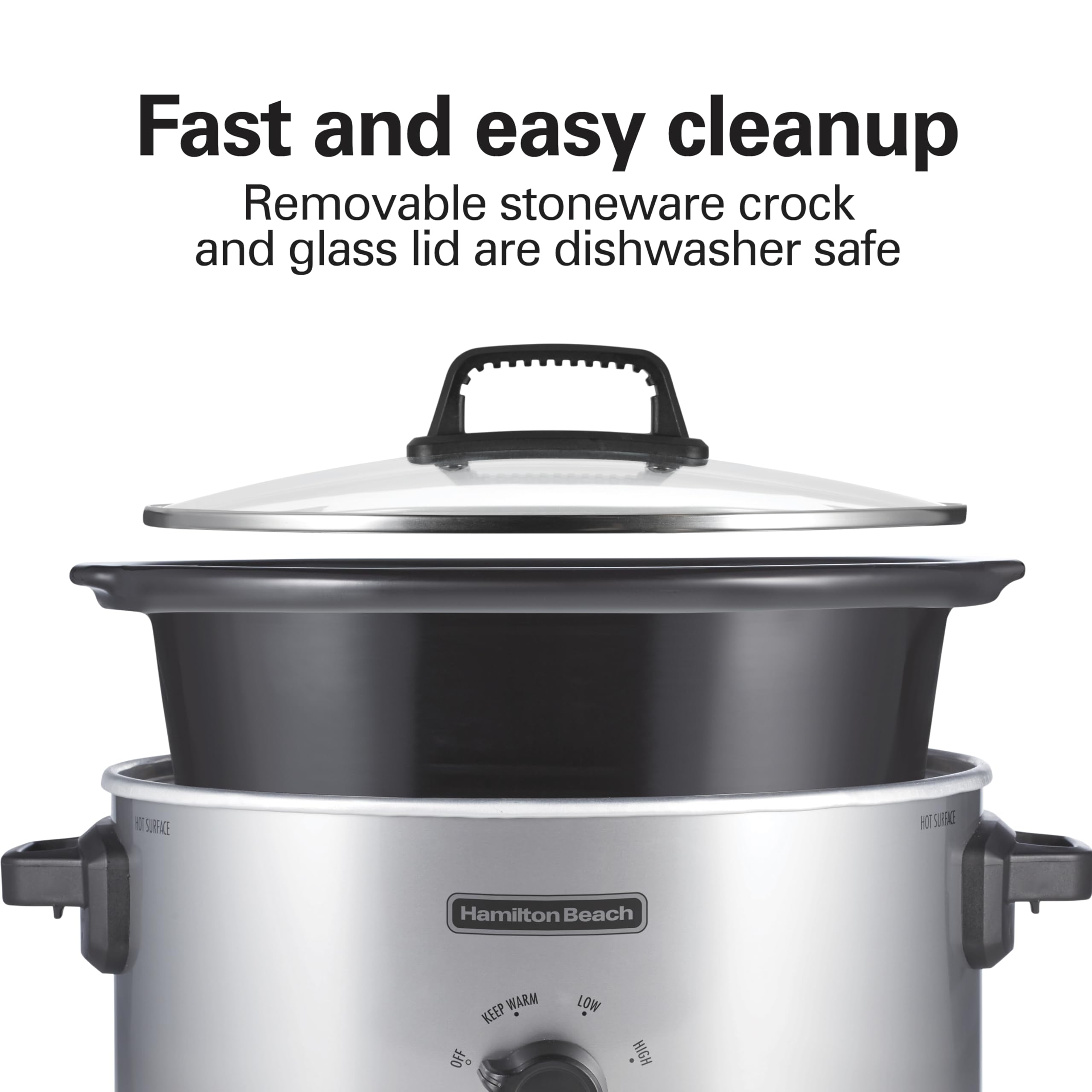 Hamilton Beach 6-Quart Slow Cooker with 3 Cooking Settings - Dishwasher-Safe Stoneware Crock & Glass Lid - Silver (33665G) - Perfect for Family Dinners, Potlucks & Meal Prep
