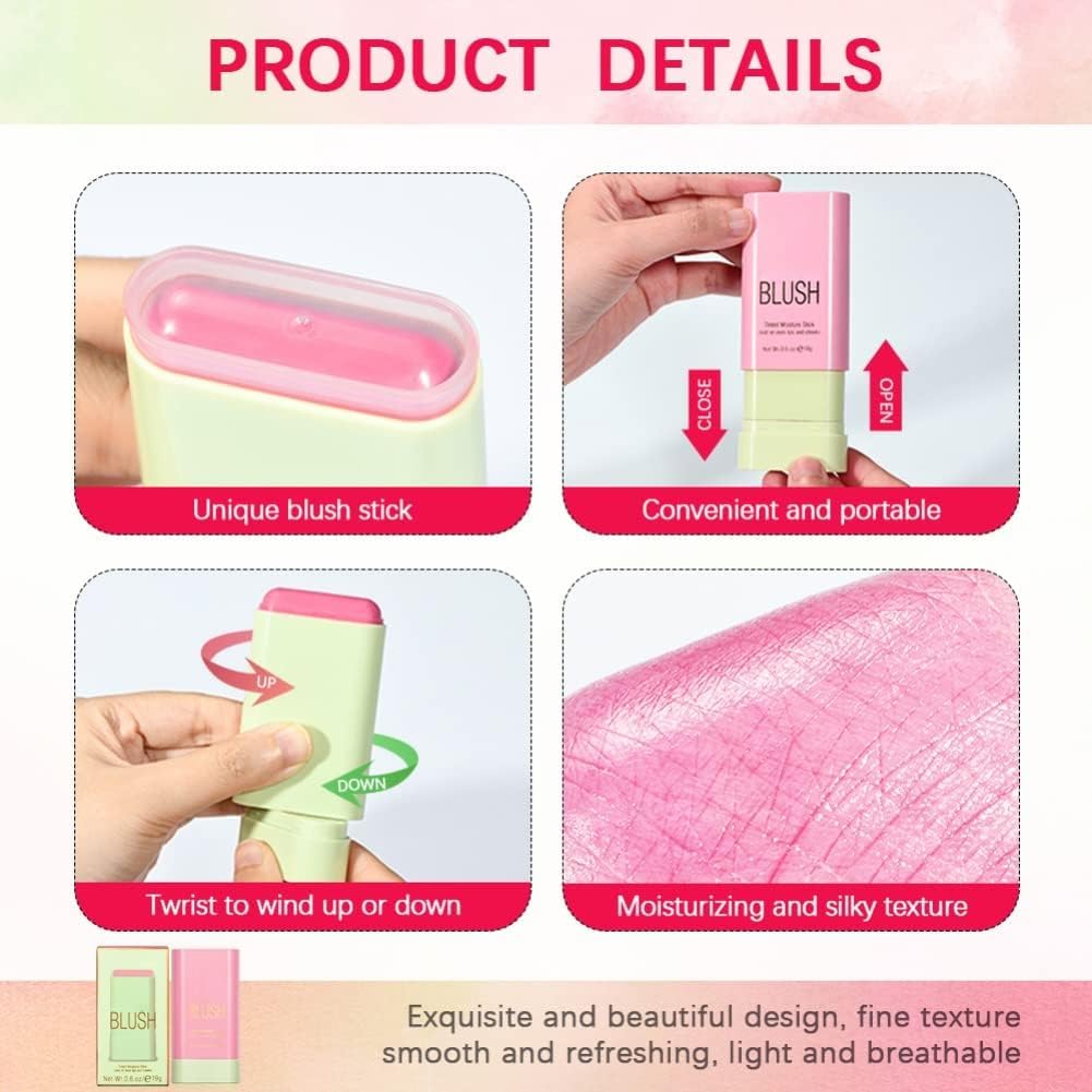 3-in-1 Blush Stick for Cheeks, Lips & Eyes | Natural Matte Cream Blush with Moisturizing Formula | Easy to Blend Cheek Tint for All Skin Tones (Shy Pink) | Perfect for Everyday Makeup & On-the-Go Touch Ups