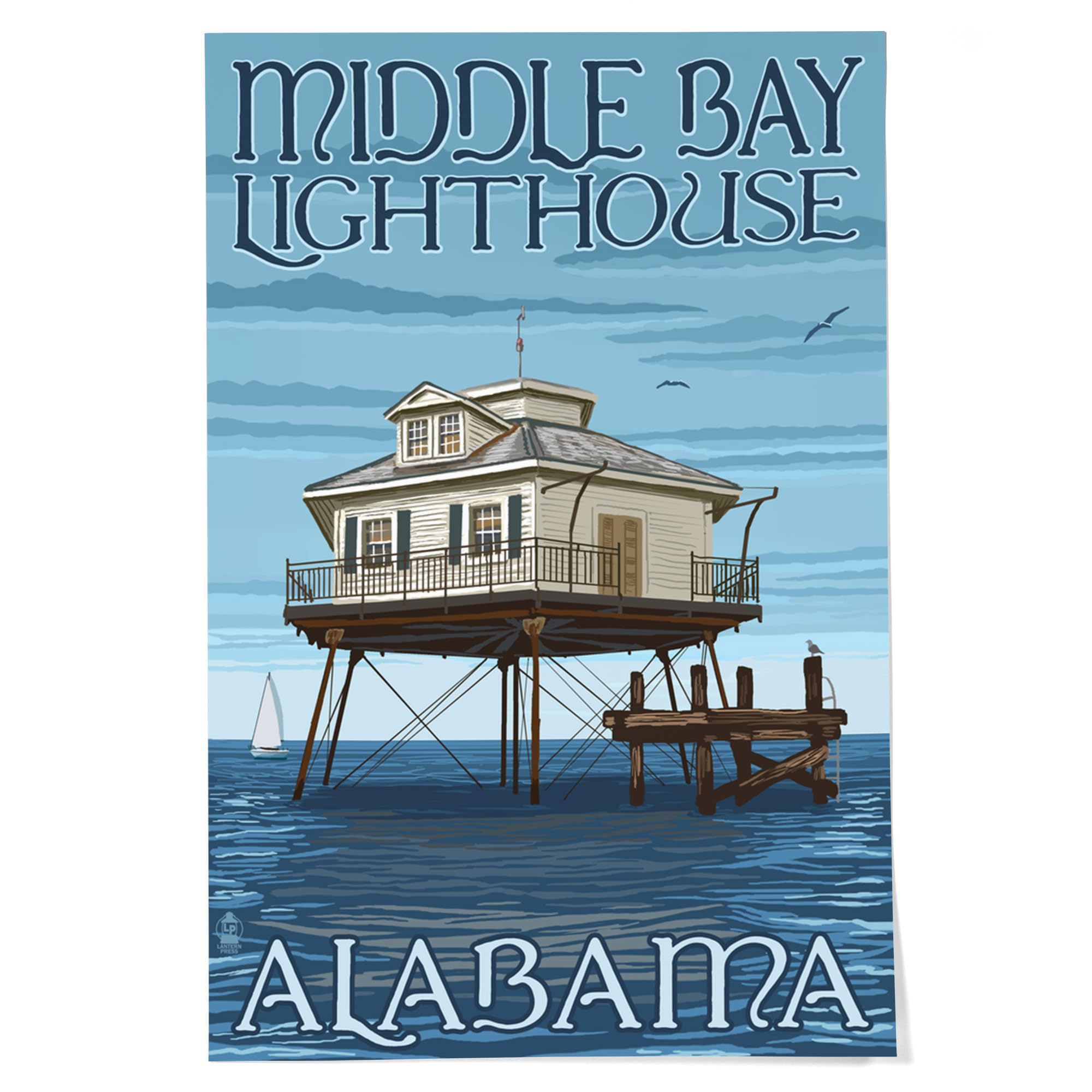 Lantern Press 24x36 Inch Giclee Art Print - Alabama Middle Bay Lighthouse Wall Decor | Coastal Home & Office Artwork | Perfect for Living Room, Bedroom or Beach House