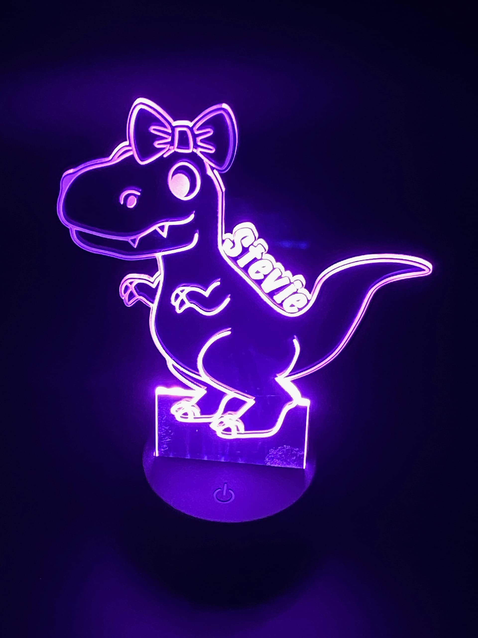 Personalized Dinosaur LED Night Light - Custom Kids Room Decor with T-Rex Design (Bow Option) | Cute Night Light for Boys & Girls | Perfect Bedroom Lighting, Birthday Gift & Nursery Decor
