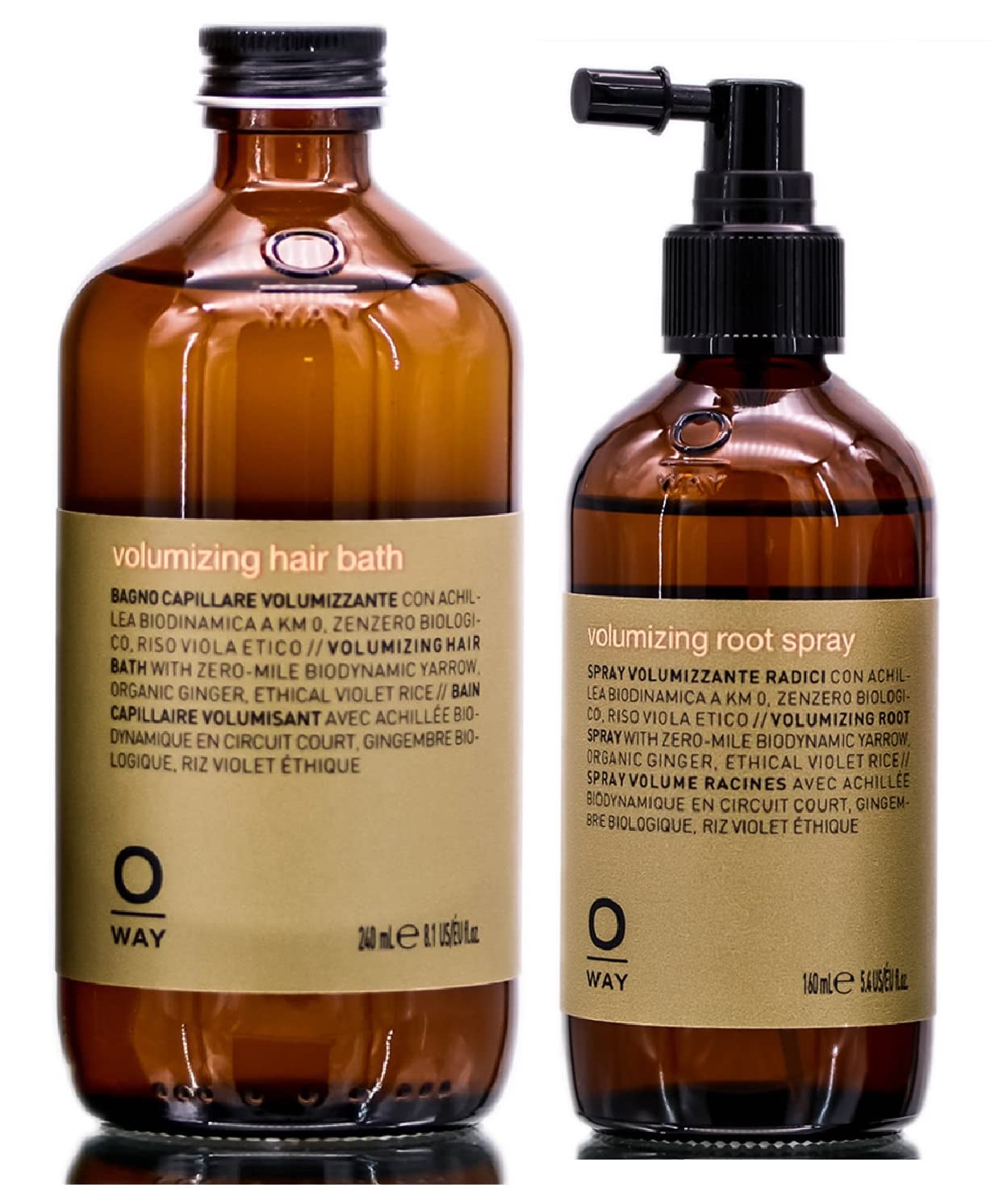 0way VOLUMIZING Hair Shampoo & Root Spray Duo Set for Fine Thin Hair - Italian Made with Biodynamic Ingredients (8.1oz Shampoo + 5.4oz Spray) - Salon Quality Volume Boost for Daily Styling & Special Occasions