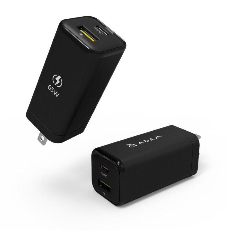 Adam Elements OMNIA 65W USB C Wall Charger - Fast Charging for iPhone, Samsung, MacBook - Perfect for Home, Office & Travel (Black)