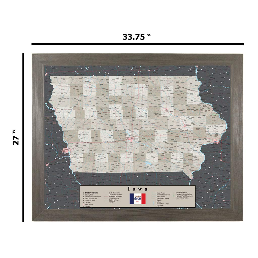 Iowa Cork Board - Earth Toned Solid Wood Brown Frame Bulletin Board - 27