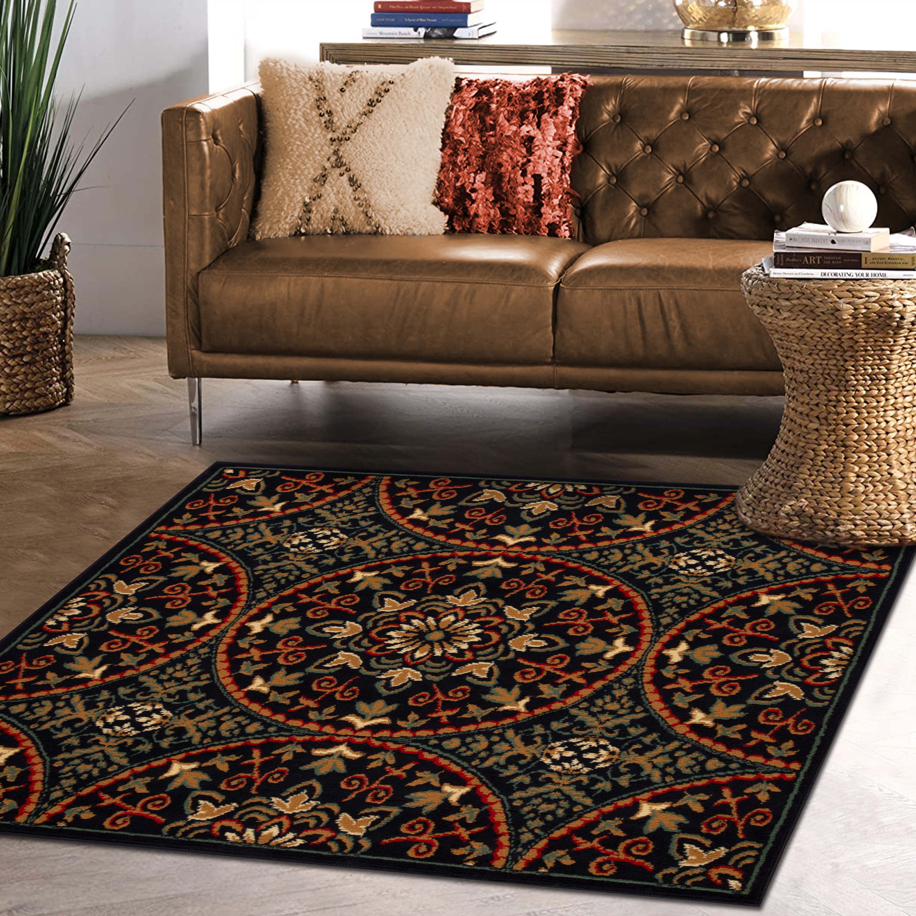 Elegant Medallion Traditional Indoor Area Rug - Non-Slip Persian Style Carpet for Living Room, Bedroom, Dining Room Decor