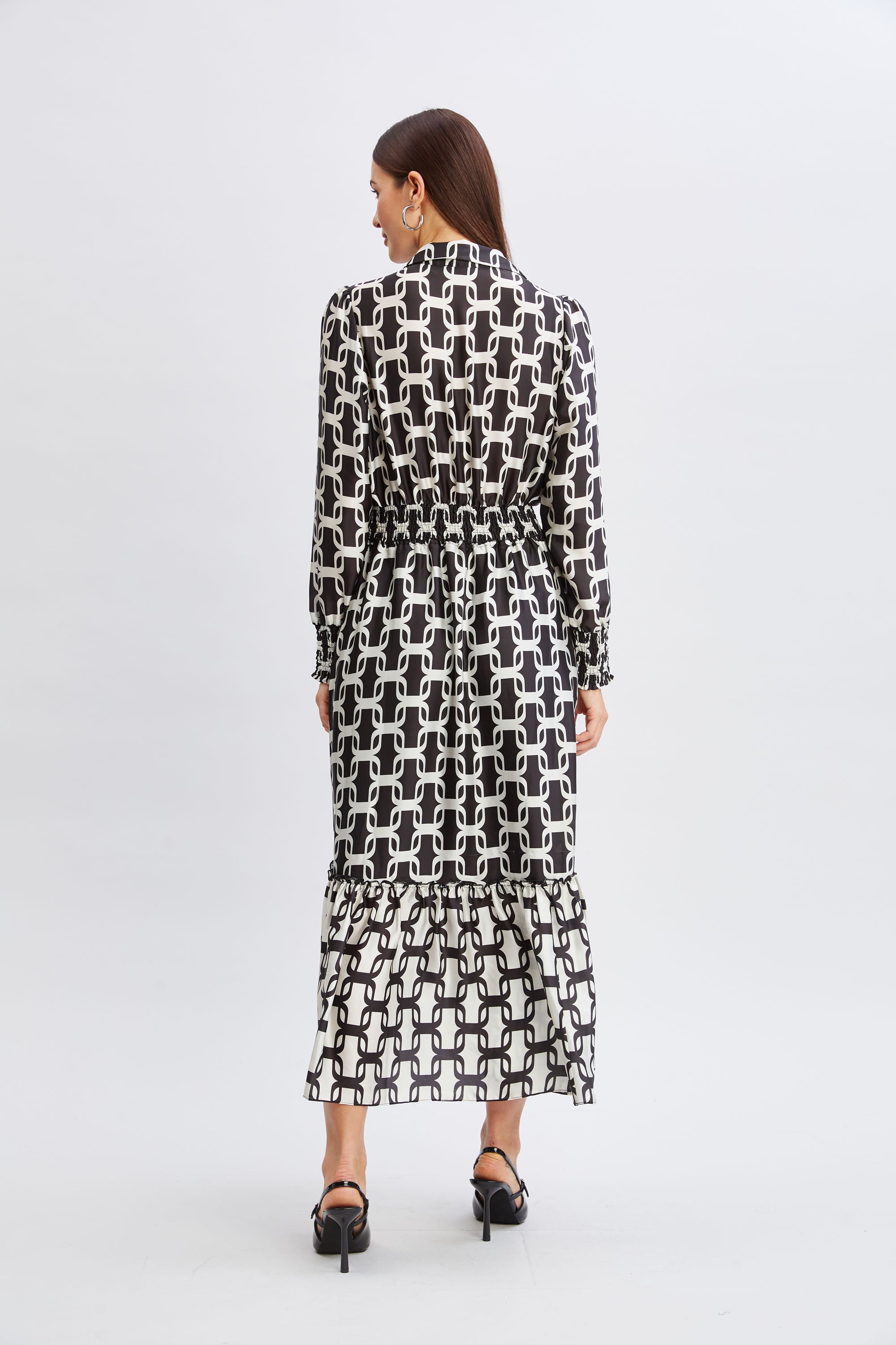 Tahari Geometric Print Chain Detail Shirt Dress for Women - Elegant Office Wear & Casual Outfit for Work, Parties, and Daily Fashion
