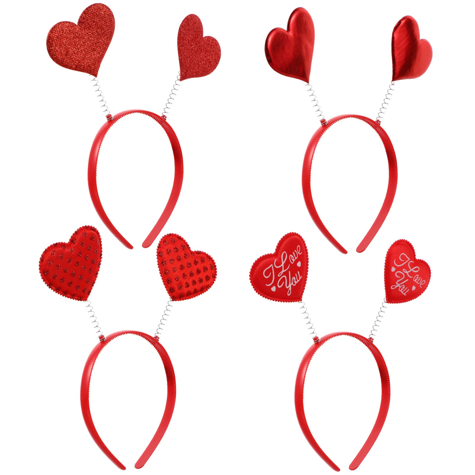 Lurrose 4 Pack Valentine's Day Red Heart Headbands - Cupid Love Hair Hoops for Women & Girls, Perfect for Costume Parties, Festivals, and Themed Events