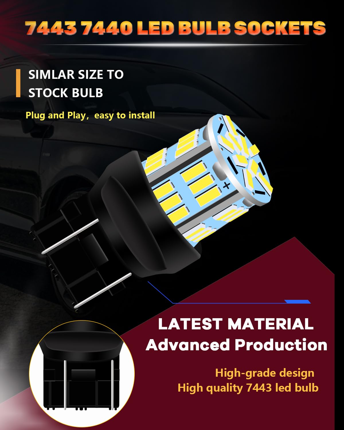 UNXMRFF 7440 7443 LED Bulbs - Super Bright 6000K White T20 W21W LED Light Bulbs for Reverse, Backup, Tail, Brake, Turn Signal, Parking & Daytime Running Lights - Perfect for Cars, Trucks, SUVs & Motorcycles