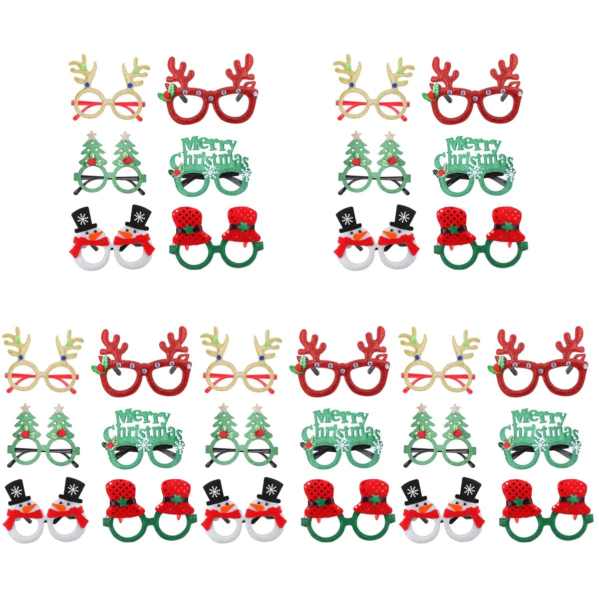 30pcs Christmas Glasses - Festive Santa Snowman Antler Glitter Eyeglasses for Xmas Party, Holiday Decorations & Photo Props | Perfect for Christmas Parties, Family Gatherings & Festive Selfies