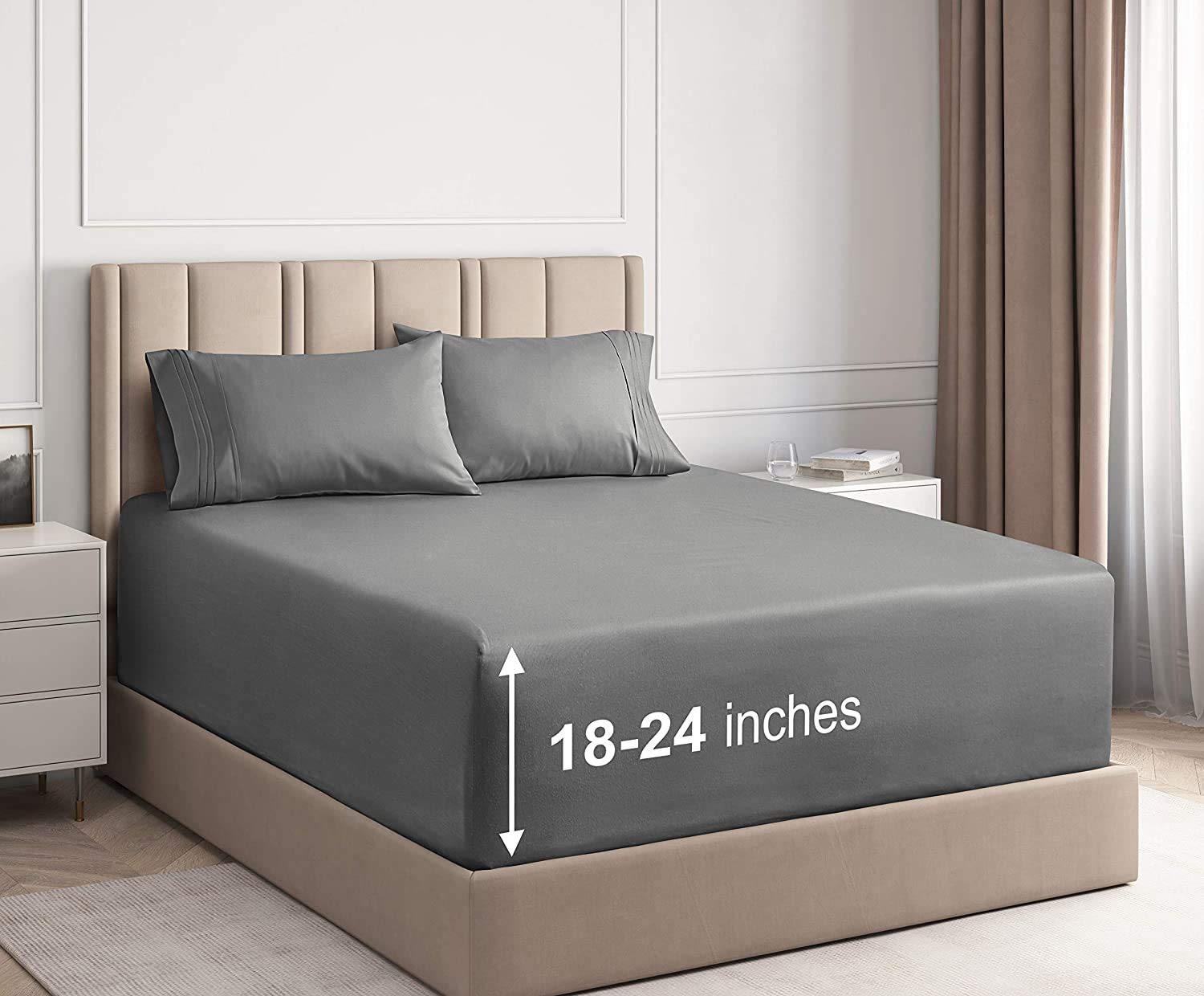 Premium 600 Thread Count Extra Deep Pocket Sheet Set - 4 Piece King Size Bed Sheets for 18