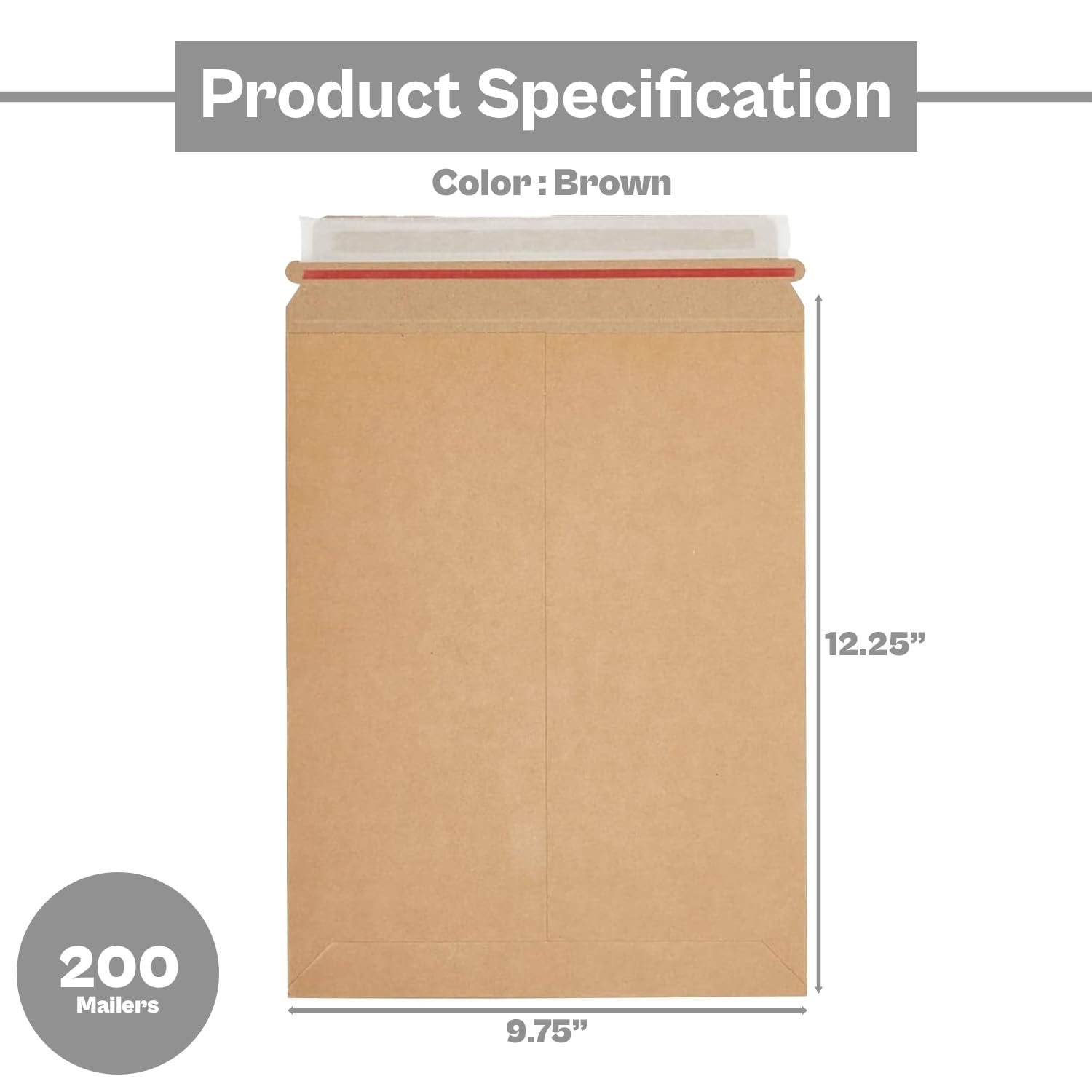 PSBM 9.75x12.25 Inch Rigid Mailers - 200 Pack Kraft Brown Cardboard Shipping Envelopes for Photos, Documents & Small Packages | Self-Seal Design | Perfect for Ecommerce, Office Mail & Online Selling