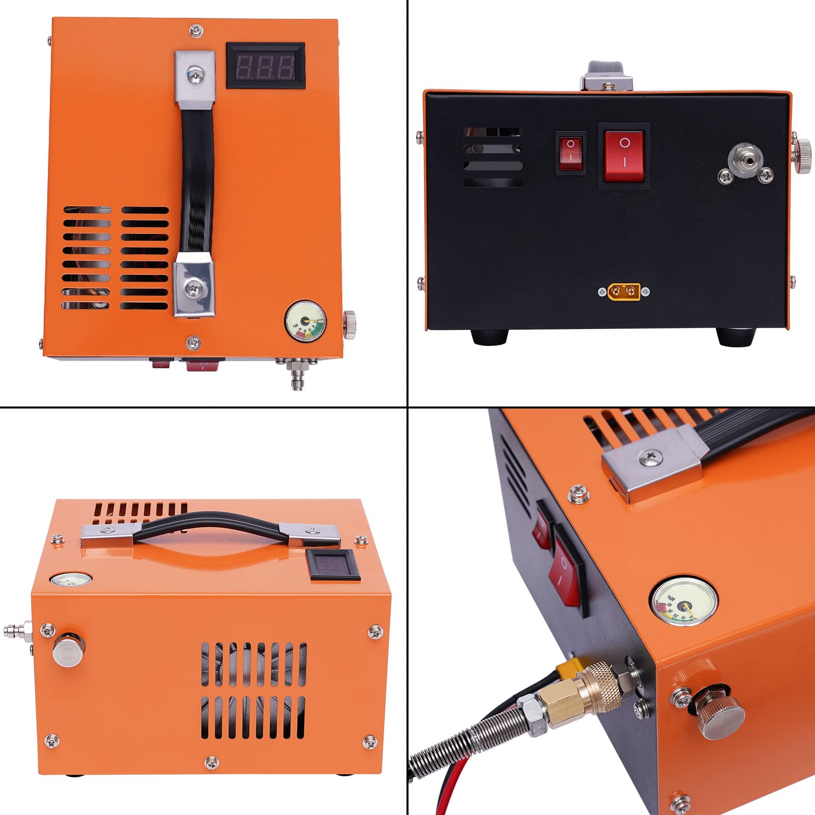 4500psi 12V High Pressure Air Compressor for PCP Air Guns - Portable PCP Pump with Built-in Transformer & Fan Cooling (Orange) - Perfect for Hunting, Paintball & Airsoft Refills