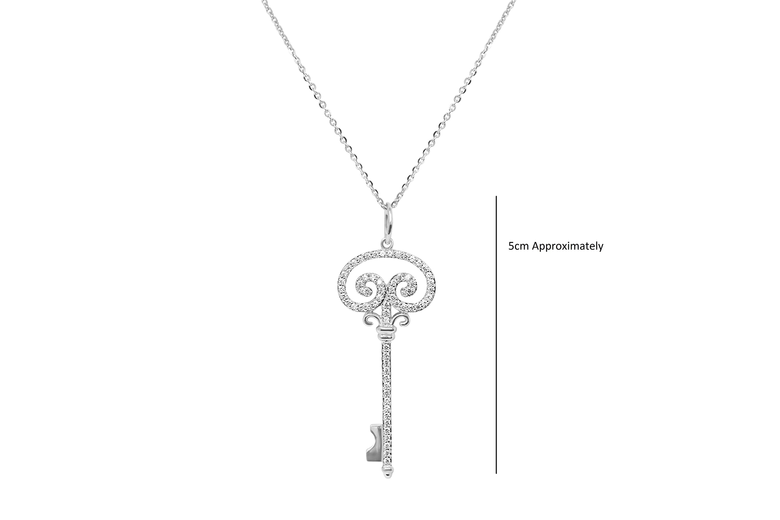 925 Sterling Silver Cubic Zirconia Key Charm Pendant Necklace for Women - Elegant Jewelry Gift for Birthday, Anniversary & Special Occasions