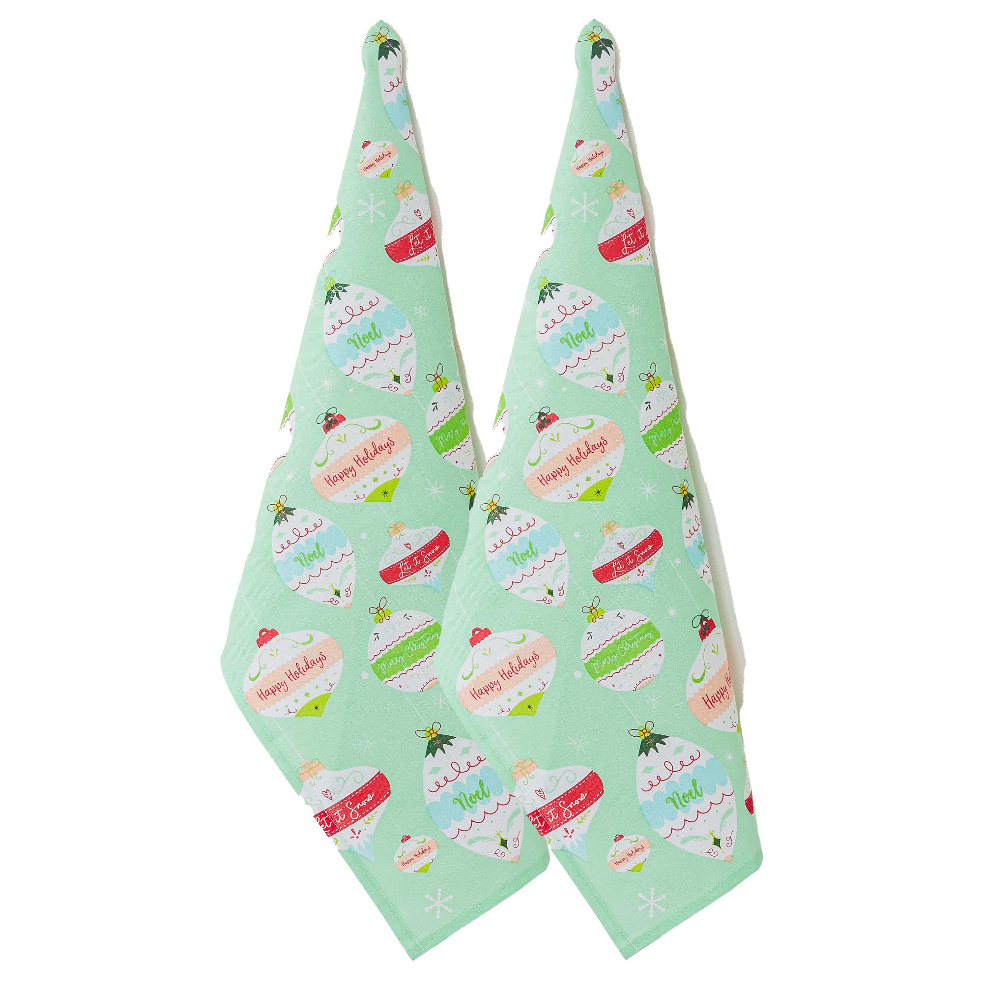 Festive Christmas Dish Towels Set of 2 - 18x28 Inch Vintage Holiday Kitchen Decor with Ornament Design - Perfect for Holiday Cooking, Baking, and Seasonal Home Decorating