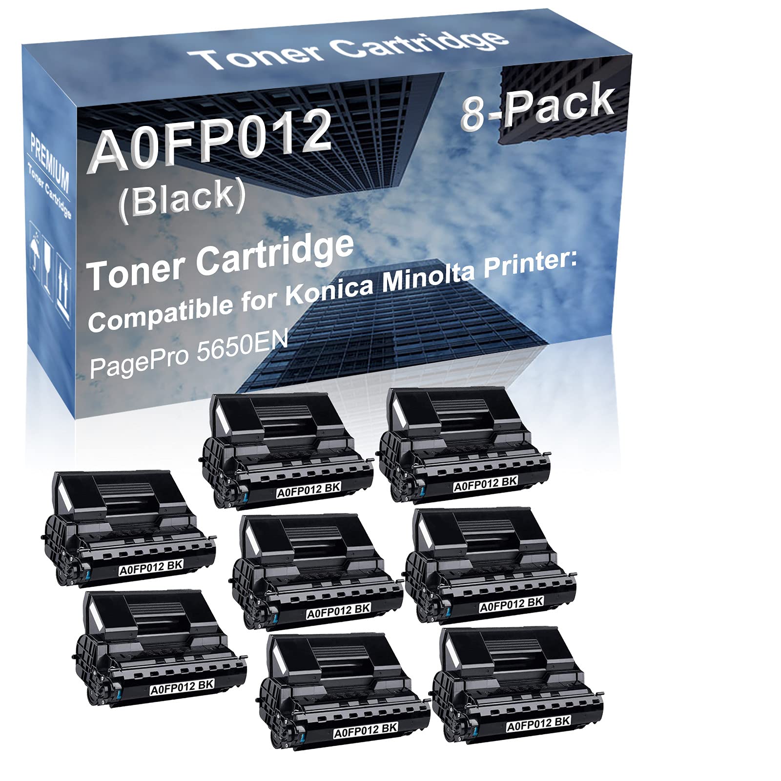 8-Pack High-Capacity 5650EN Compatible Toner Cartridge Replacement for Konica Minolta A0FP012 (Black) - Perfect for Office Printing, Business Documents & High-Volume Copying