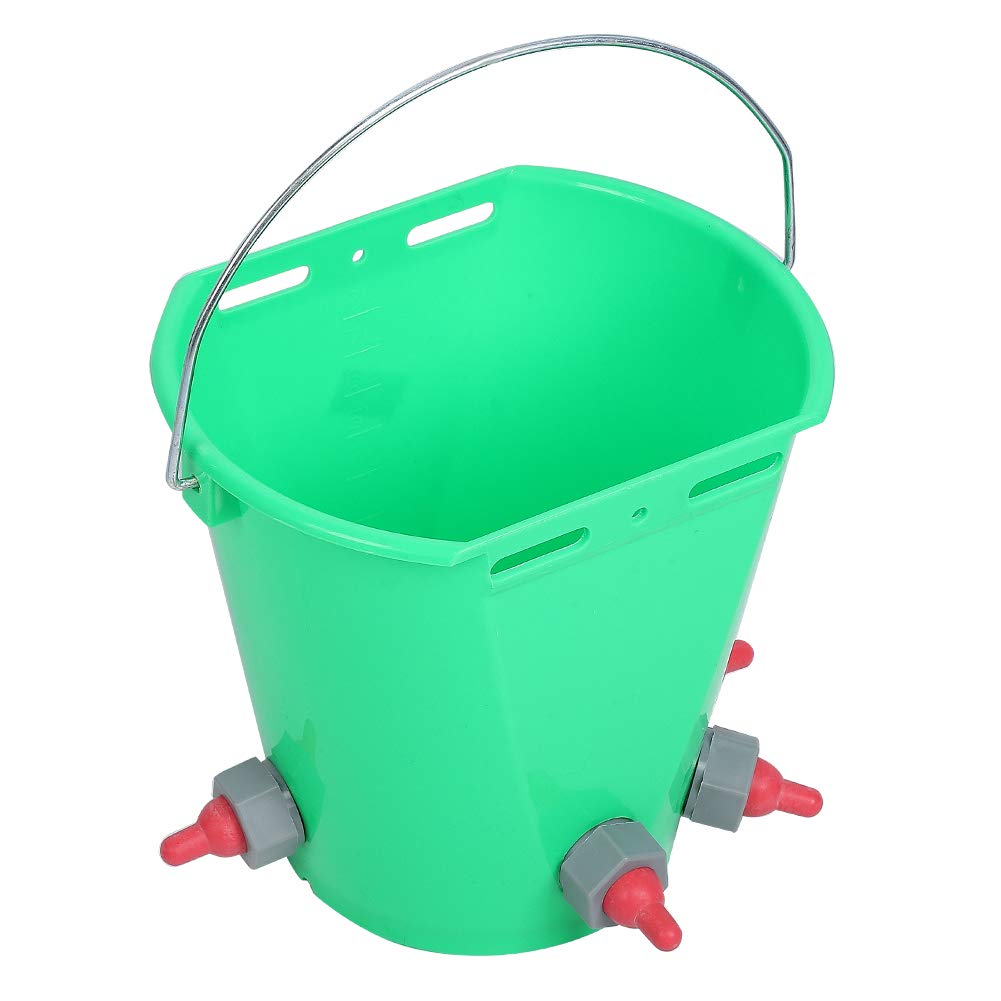 8L Plastic Calf Milk Bucket with 4 Nipples - Green Feeding Pail for Cattle, Sheep, Pigs & Dogs | Durable Animal Feeding Container for Farms, Ranches & Pet Care