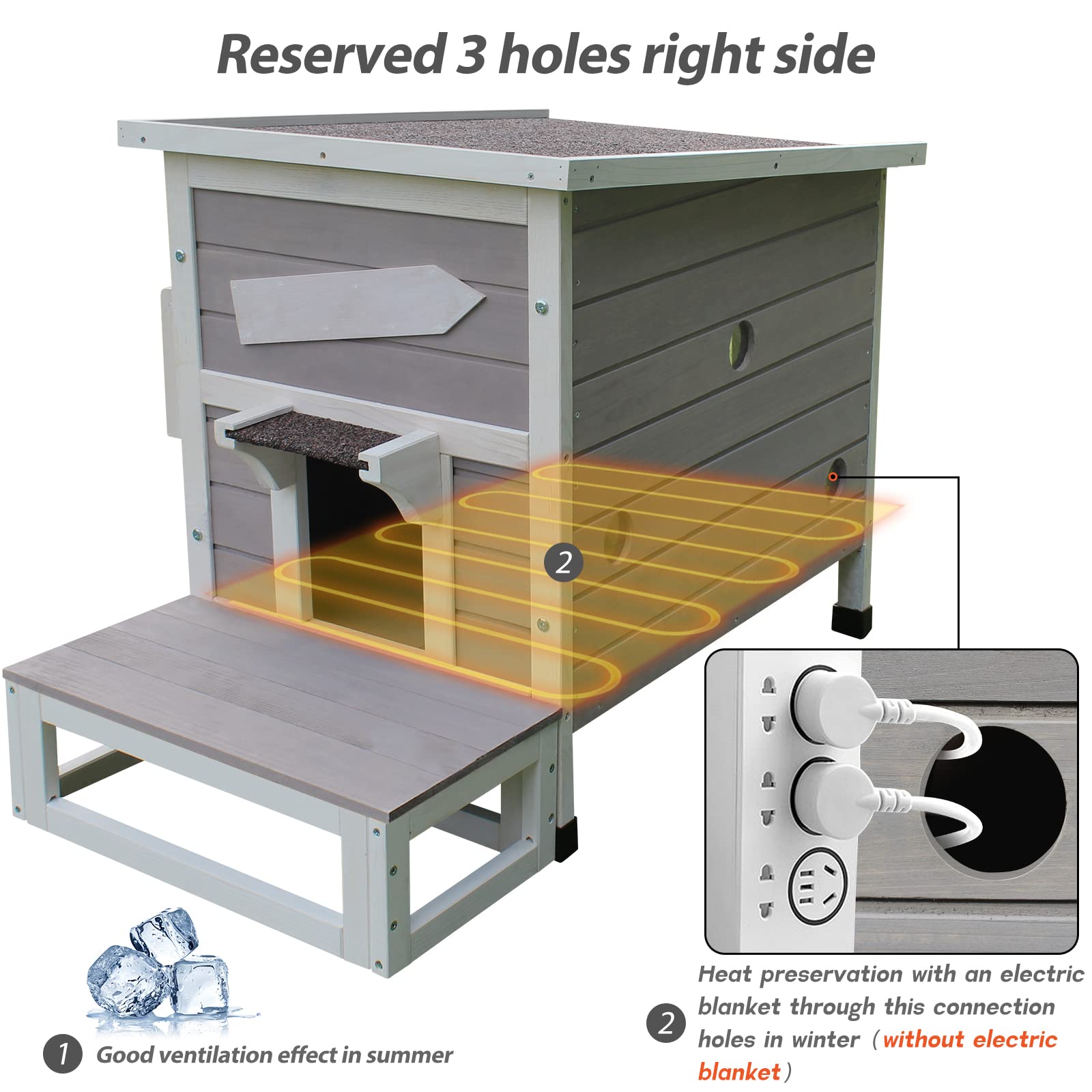Rockever Large Weatherproof Outdoor Cat House - Wooden Shelter for Feral Cats with Escape Door - Perfect for Backyard, Garden & Winter Protection