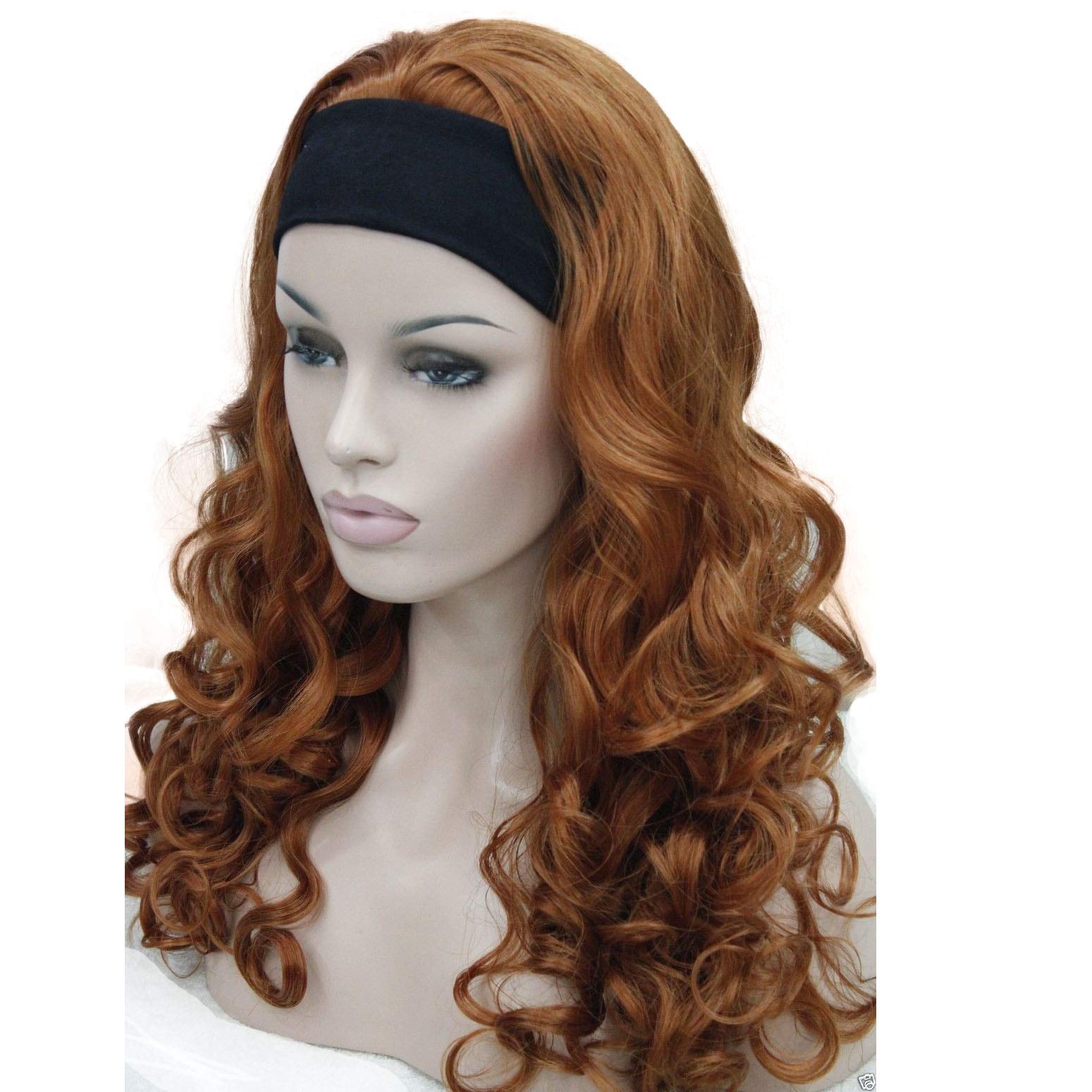 Wiginway 18 Inch Long Curly Copper Red Synthetic Wig for Women - Natural Looking Hairpiece with Headband | Perfect for Cosplay, Halloween, Parties & Daily Fashion
