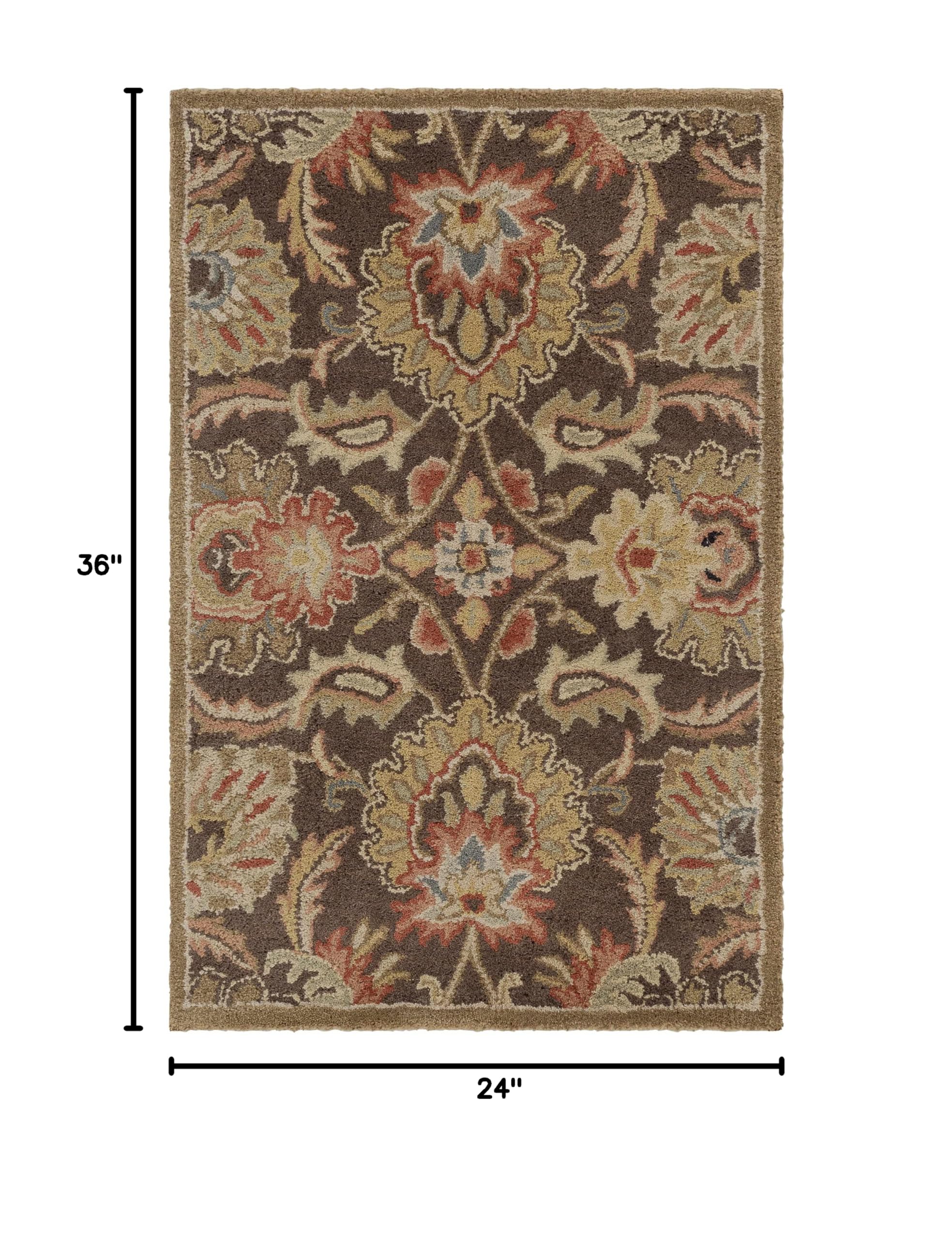 Hauteloom Wrens Wool Area Rug 2' x 3' - Traditional Handmade Living Room & Bedroom Rug in Black, Brown, Red - Soft & Durable for Home Decor, Office, Nursery - Perfect for Cozy Spaces & High Traffic Areas