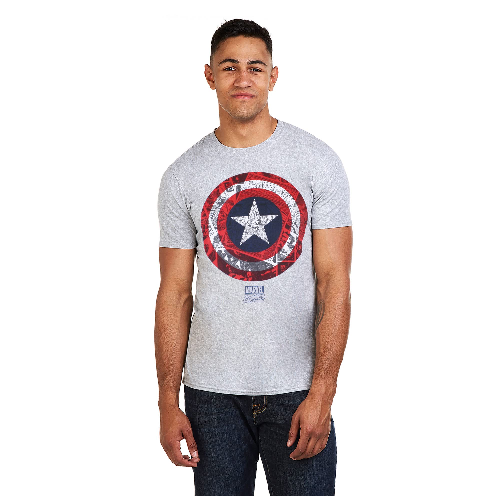 Marvel Captain America Shield Graphic T-Shirt for Men | Superhero Comic Tee | Casual Wear & Cosplay