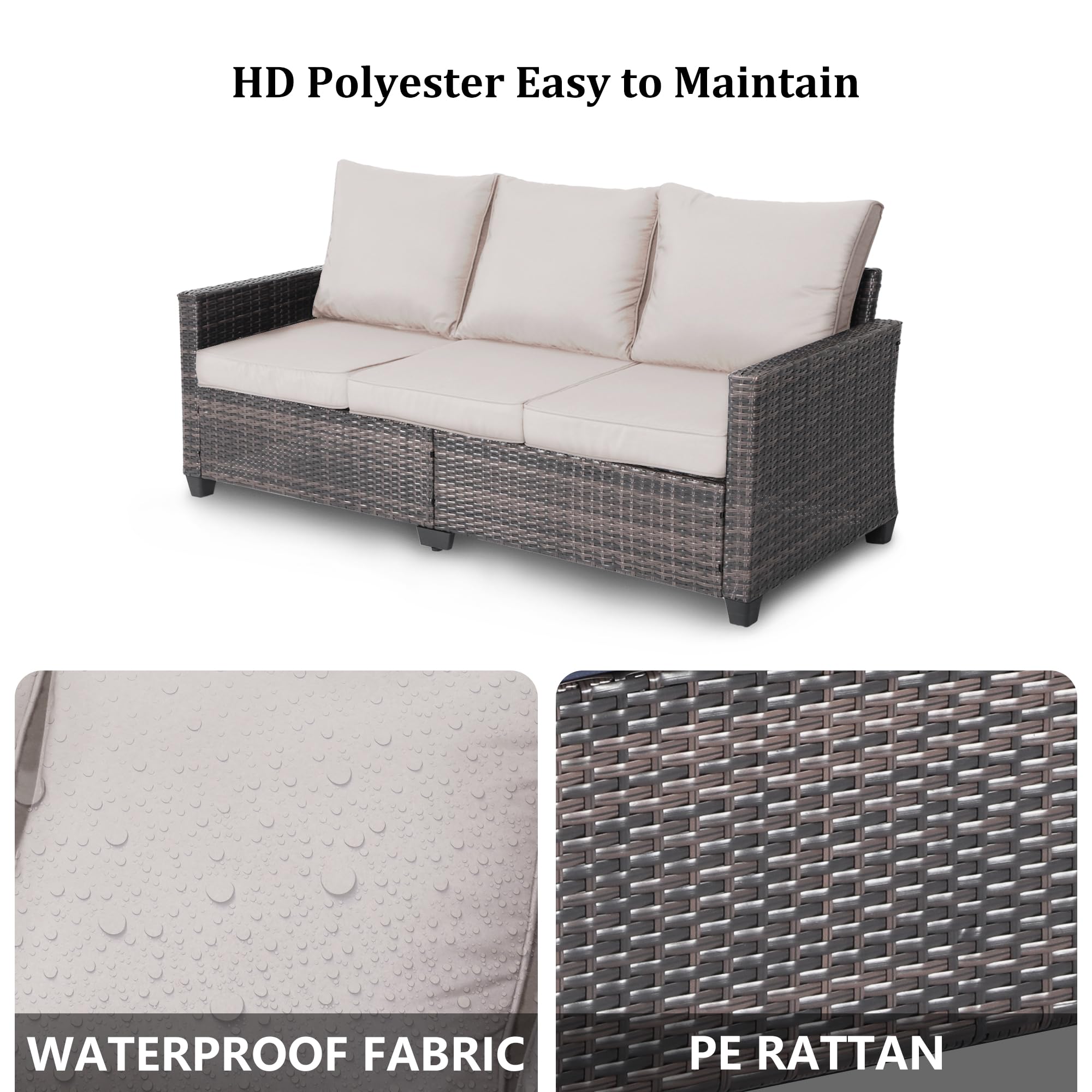 All-Weather 3-Seater Outdoor Sofa with High Back & Thick Cushions - Premium Wicker Patio Furniture for Garden, Backyard, Porch - Beige - Perfect for Relaxing, Entertaining & Outdoor Lounging