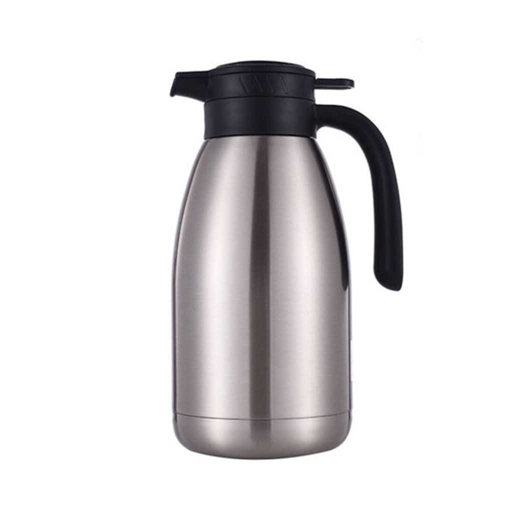 Premium 304 Stainless Steel Double-Walled Vacuum Insulated Coffee Carafe - 2L Thermal Flask with Straight Plug Lid & Ergonomic Handle - Keeps Tea, Coffee & Water Hot/Cold for Hours - Perfect for Office, Home, Camping & Outdoor Use (Silver)