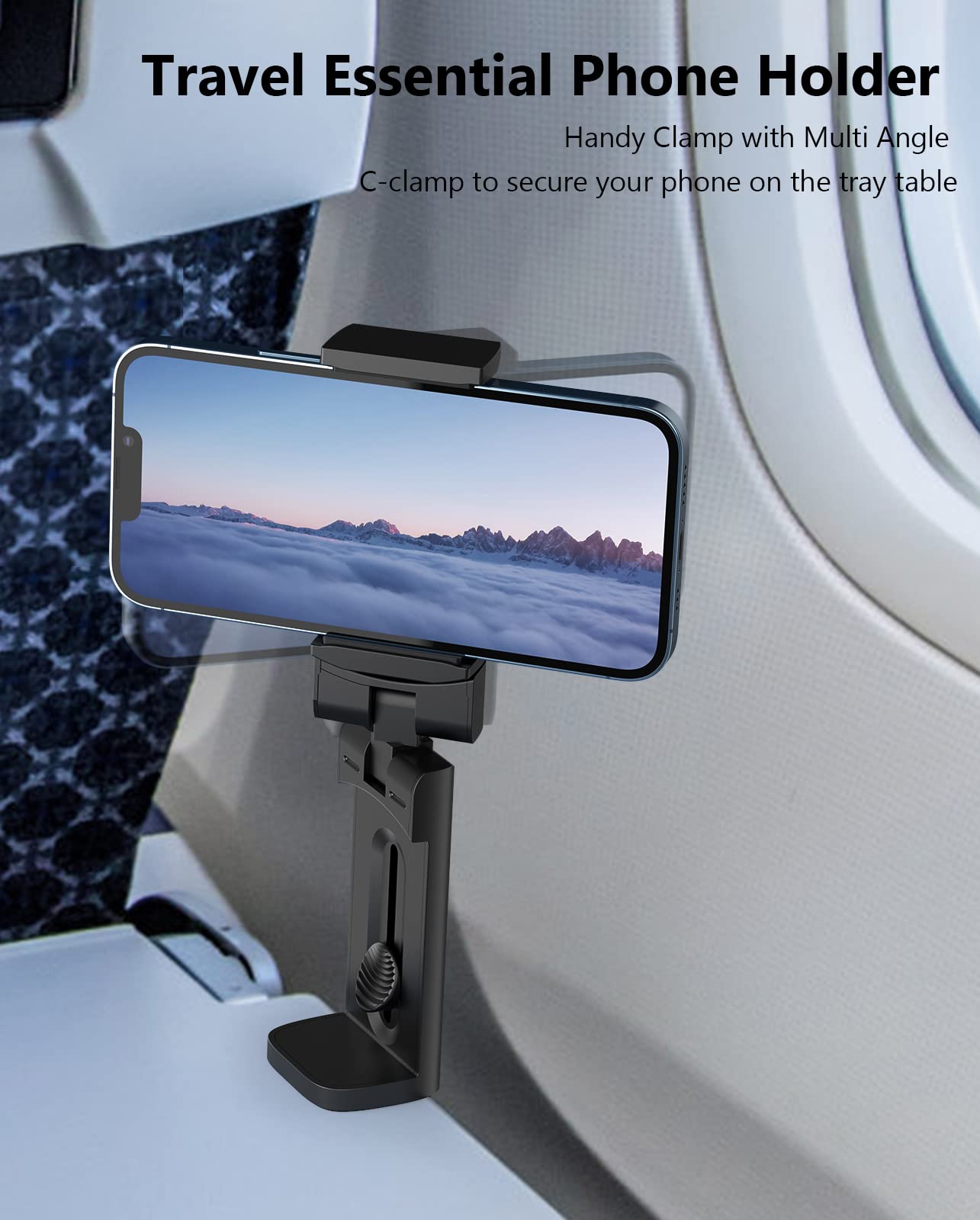Miikare Universal 360° Rotating Phone Holder for Airplane Travel - Hands-Free Phone Mount for Flying, Desk Stand, Black - Perfect for In-Flight Entertainment & Office Use