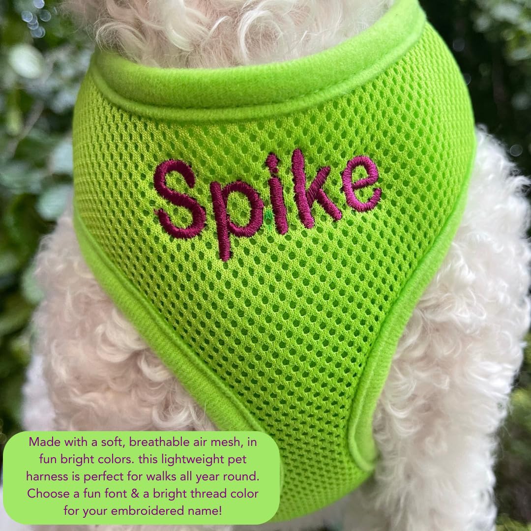 **Personalized Dog Harness with Embroidered Pet Name – Soft Padded Air Mesh No-Pull Adjustable Harness for Small & Medium Dogs – Made in USA (Small, Green) – Perfect for Walks, Training & Outdoor Adventures**