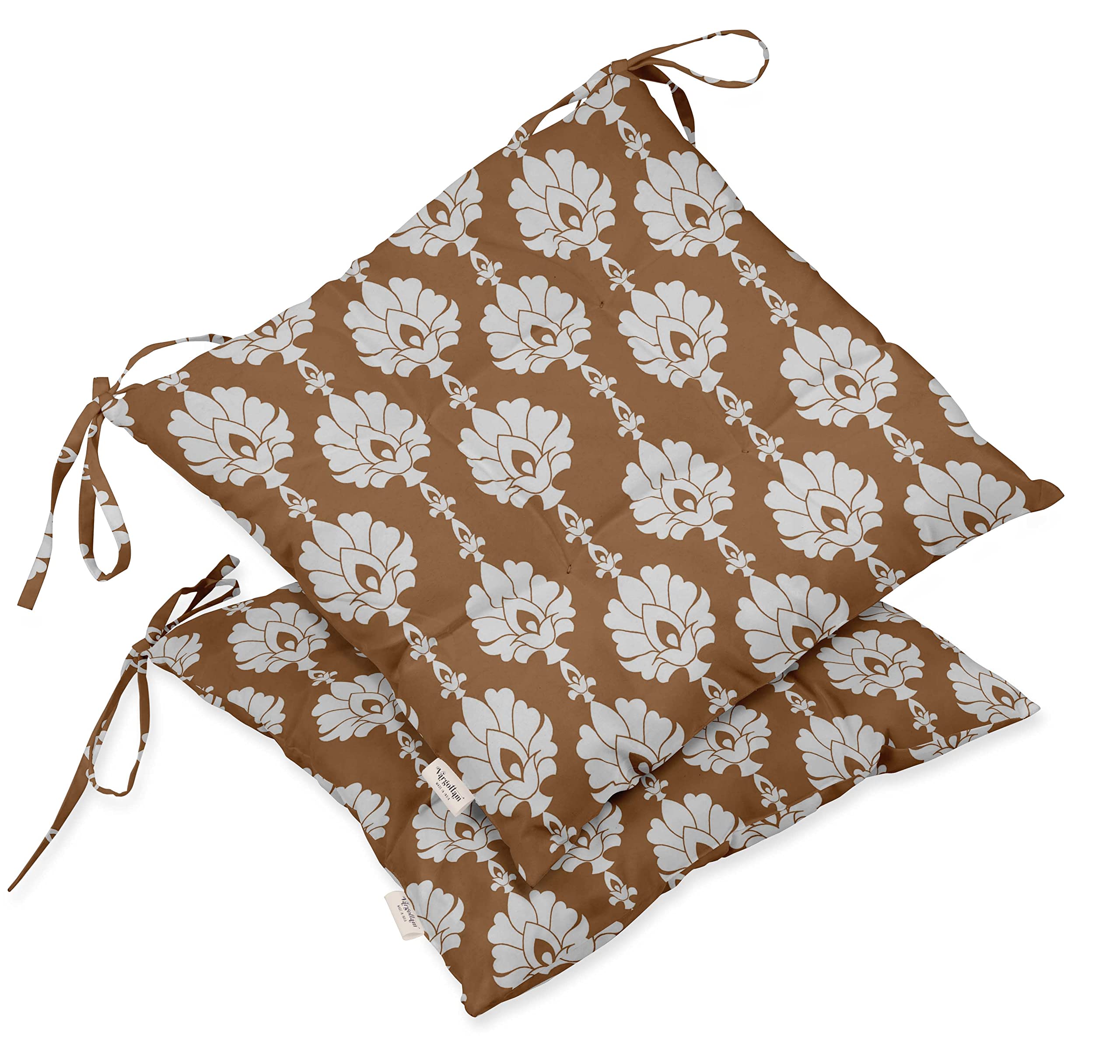 Premium Water-Resistant Tufted Square Patio Cushion Set of 2 - 19-Inch Indoor/Outdoor Furniture Seat Cushions in Brown | Block Print Design | Perfect for Deck Chairs, Porch Swings & Outdoor Lounging