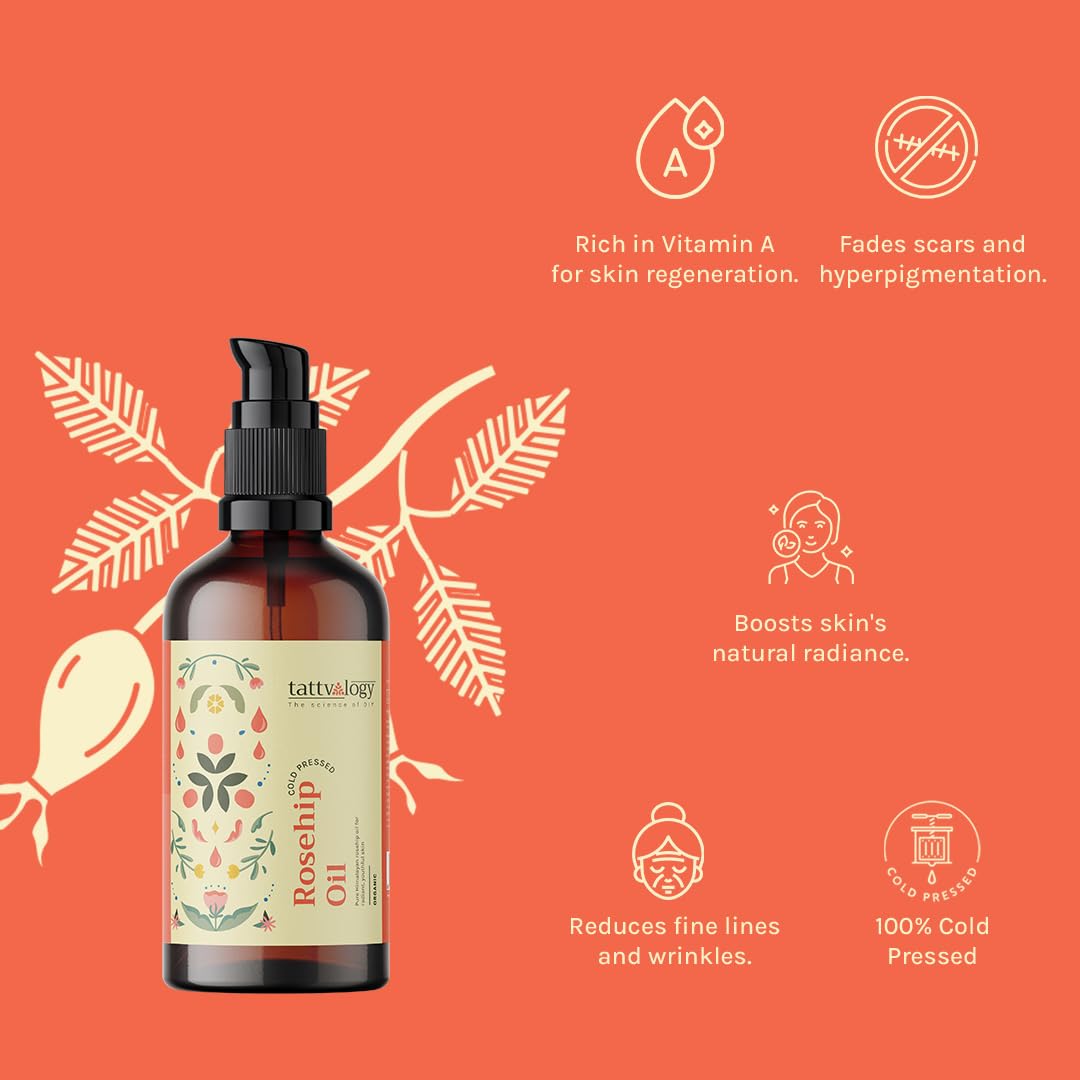 Organic Certified Raw Rosehip Oil (Rosa Rubiginosa) with Vitamin C - Hydrating & Moisturizing for Face, Skin, Hair & Nails - Men & Women - 15ml Glass Jar - Perfect for Dry Skin Care, Anti-Aging & Natural Beauty Routine