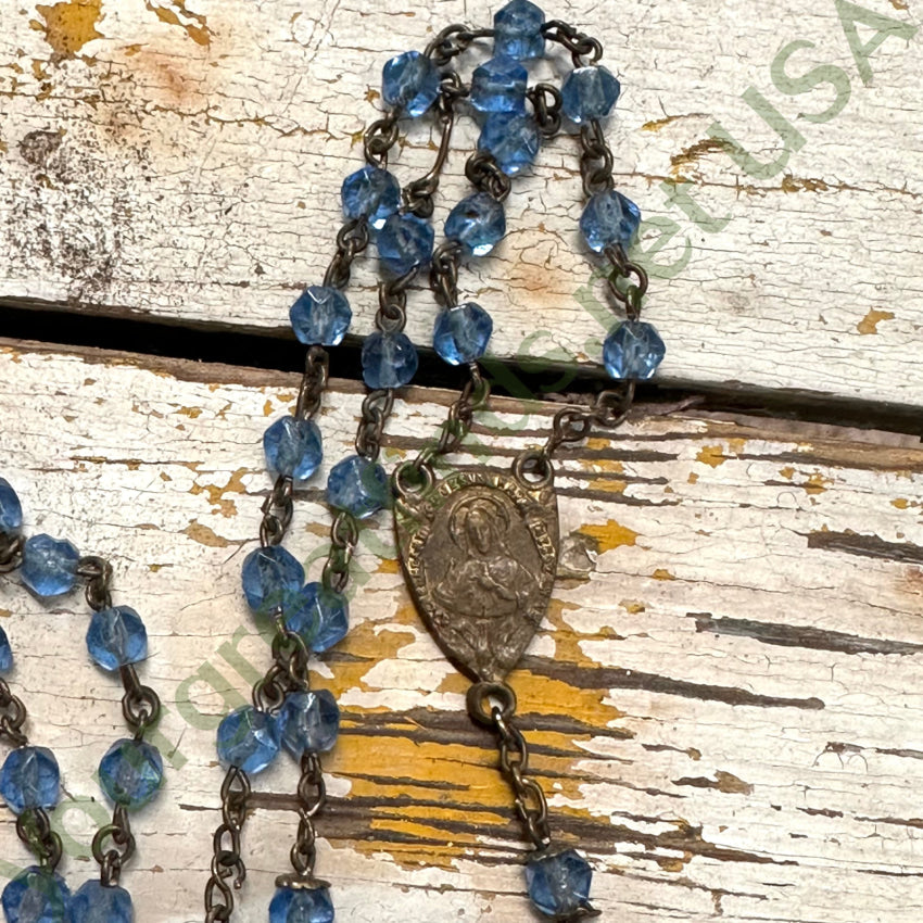 Vintage Brass Blue Glass Beaded Rosary - Smooth Wear Religious Jewelry for Prayer, Meditation & Catholic Devotion | Perfect Gift for Baptism, First Communion & Spiritual Protection
