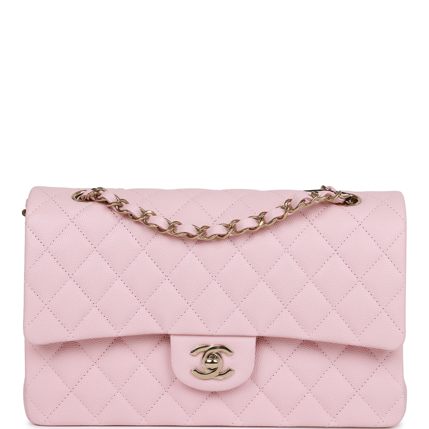 Chanel Medium Classic Double Flap Bag in Light Pink Caviar Leather with Light Gold Hardware - Luxury Handbag for Women, Perfect for Parties, Weddings & Everyday Elegance