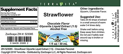 Organic Strawflower Glycerite Liquid Extract (1:5) - Chocolate Flavored Herbal Supplement (1 oz) - 2 Pack - Natural Flavoring for Tea, Baking & DIY Skincare