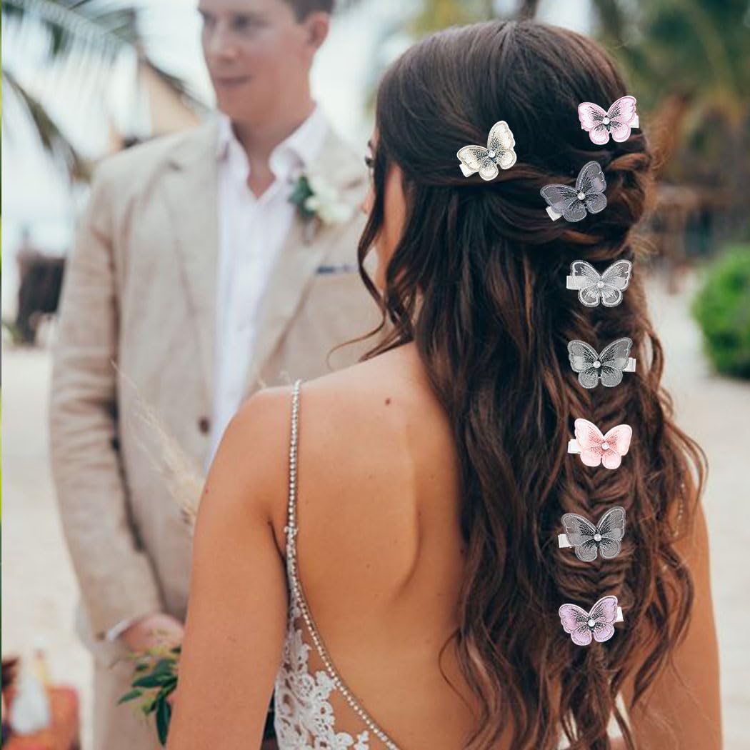 Bartosi Butterfly Hair Clips for Women & Girls - 8 Pack Wedding Hair Barrettes, Bridal Hair Pins, Elegant Hair Accessories for Brides, Parties & Special Occasions