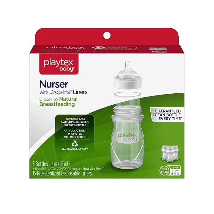 Playtex Baby Nurser Bottles with Drop Ins Liners - 3 Pack (4 oz Each) | BPA-Free, Leak-Proof Baby Bottles for Newborns & Infants | Perfect for Breastfeeding, Formula Feeding & On-the-Go Use
