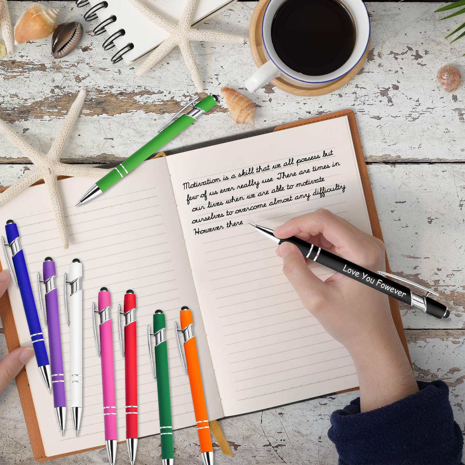 240PCS Personalized Pens Bulk with Stylus Tip - Custom Engraved Ballpoint Pens with Soft Touch & Black Ink - Free Name Printing - Perfect for Office, School, Graduation Gifts, Christmas Presents & Corporate Events