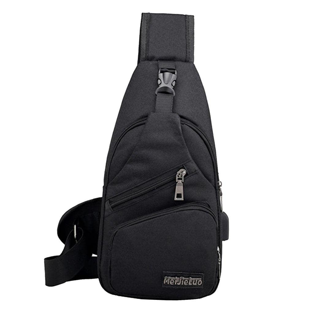 MYADDICTION Men's Sling Chest Bag with USB Charging Port - Waterproof Shoulder Daypack for Travel, Gym & Outdoor Activities | Black Crossbody Bag | Durable & Lightweight | Perfect for Hiking, Commuting & Daily Use