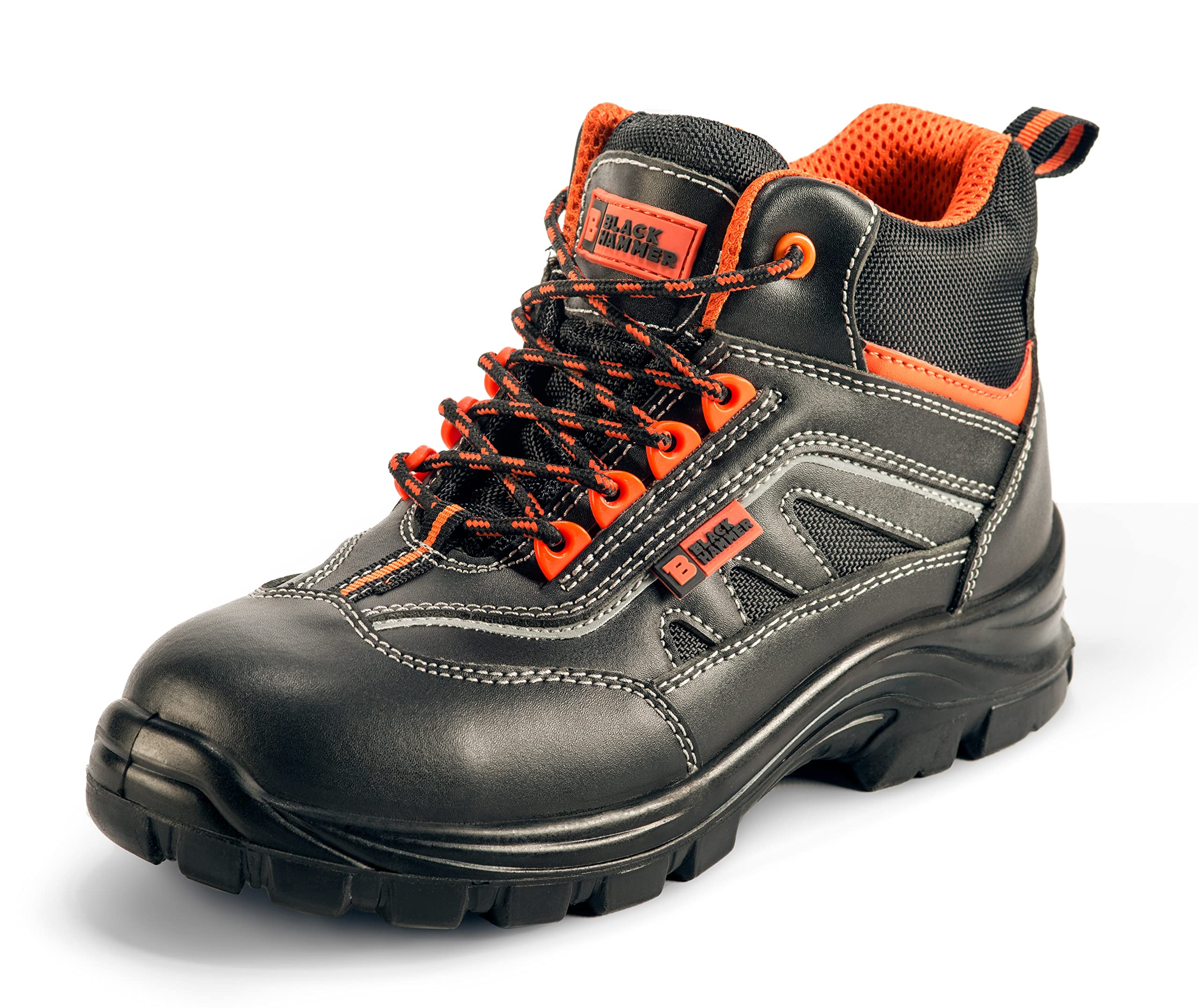 Black Hammer Men's Safety Boots - Leather Metal-Free Composite Toe Cap Kevlar Work Shoes 8852 | OSHA Compliant, Slip & Shock Resistant for Construction, Warehouse & Industrial Work