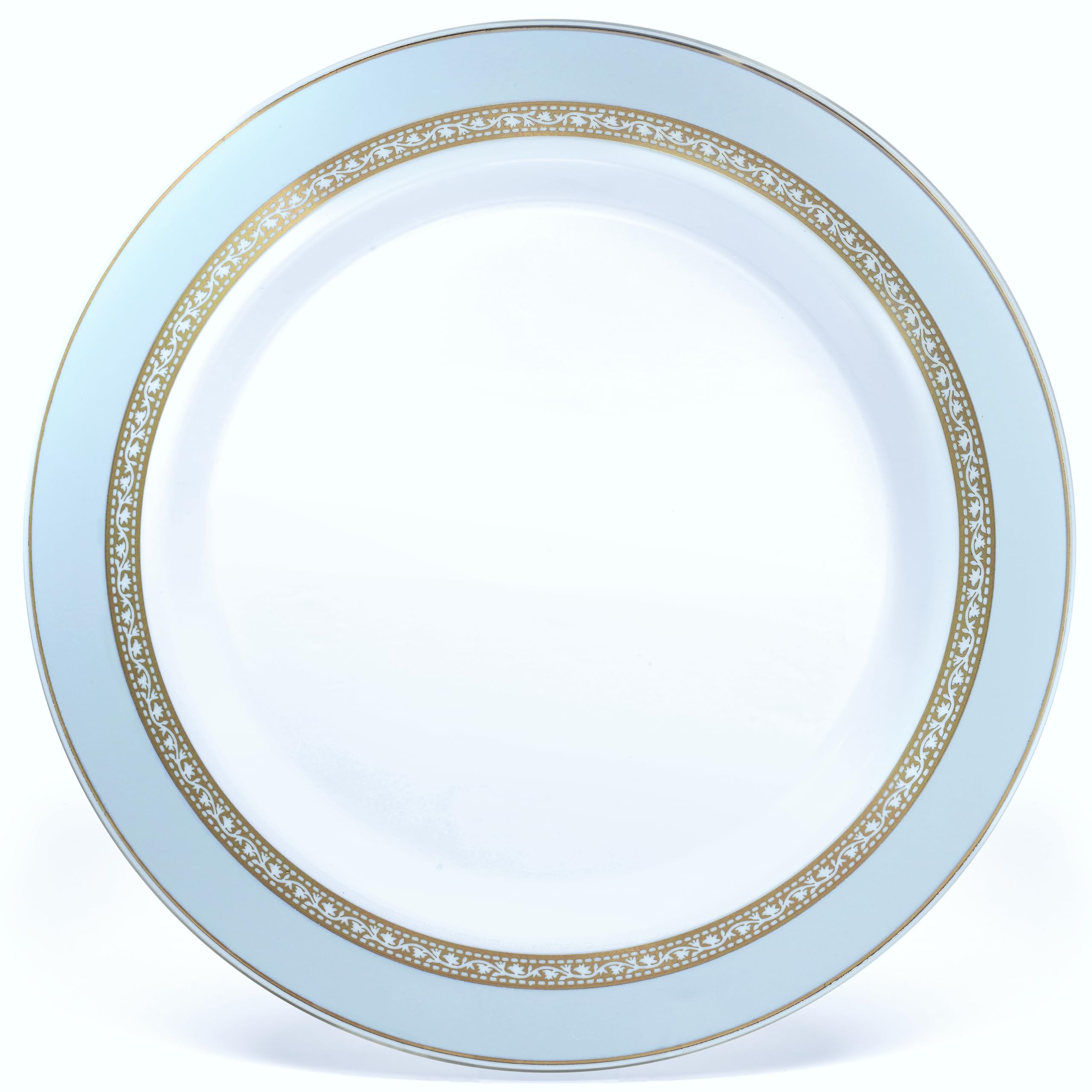 240-Pack Heavyweight Premium Disposable Plastic Plates Set - 120 x 10.5'' Dinner Plates & 120 x 7.5'' Salad/Dessert Plates (Ritz Blue & Gold) for Parties, Weddings, and Events - Elegant Disposable Tableware for 120 Guests